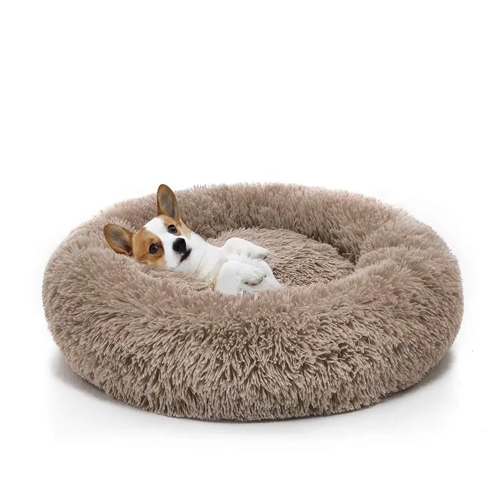 Round Plush Pet Bed for Dogs & Cats.Fluffy Soft Warm Calming Dog Bed Sleeping Kennel Nest.16 x 16 x 5.5