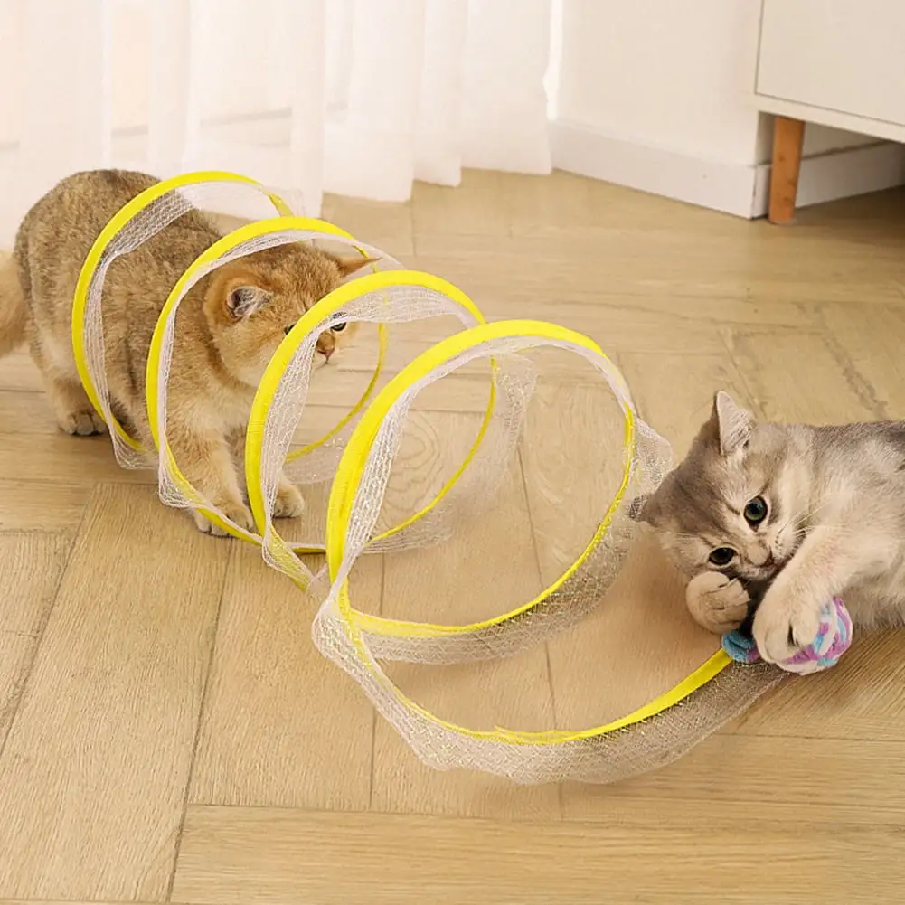 S Type Cat Tunnel Toy Folded Cat Tunnel Spring Toys. Cat Spring Toy Cat Spiral Tunnel Toy for Indoor Cats Play Exercise