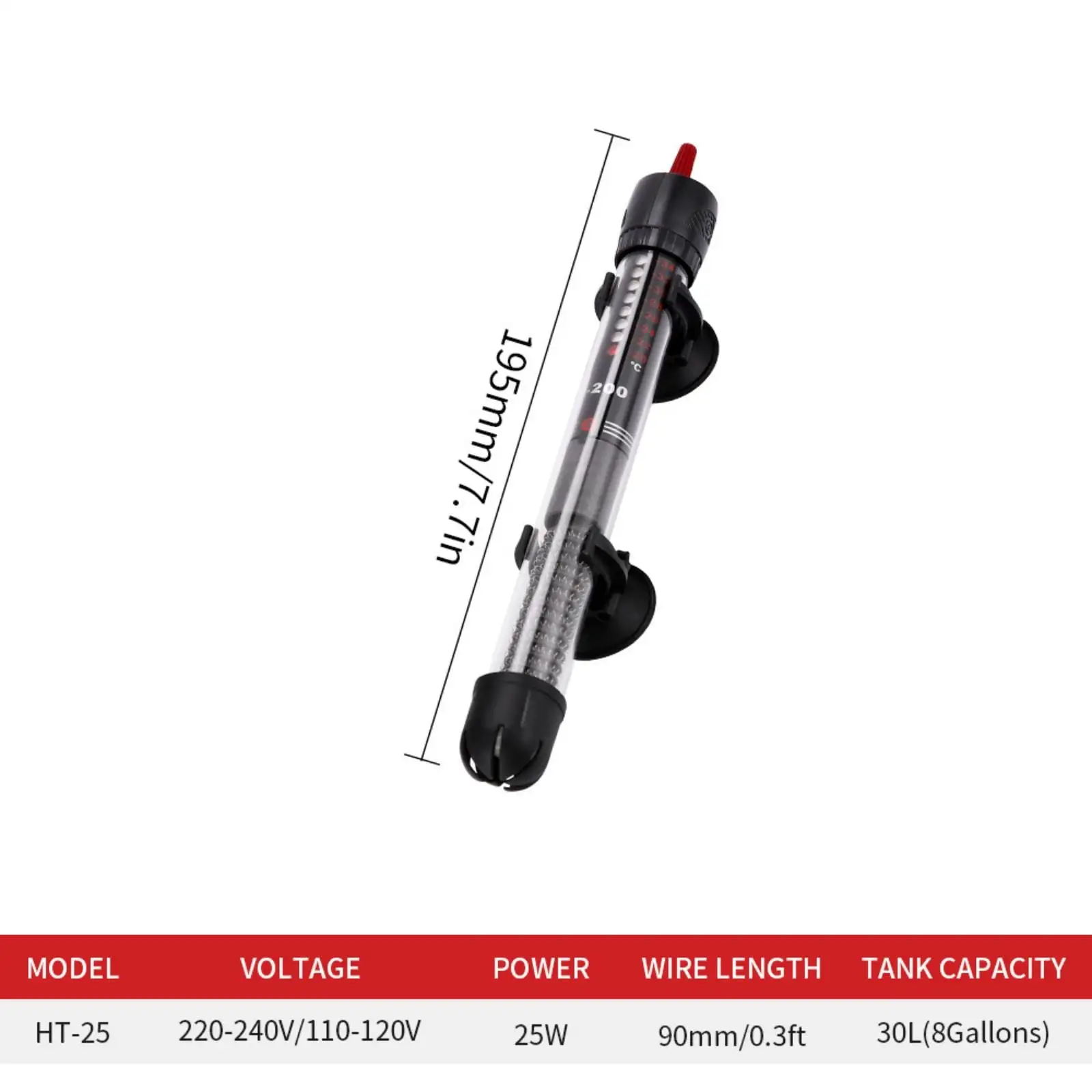 SDJMa 25/50/100/200/300W Adjustable Aquarium Heater. Submersible Fish Tank Heater Thermostat with Suction Cups