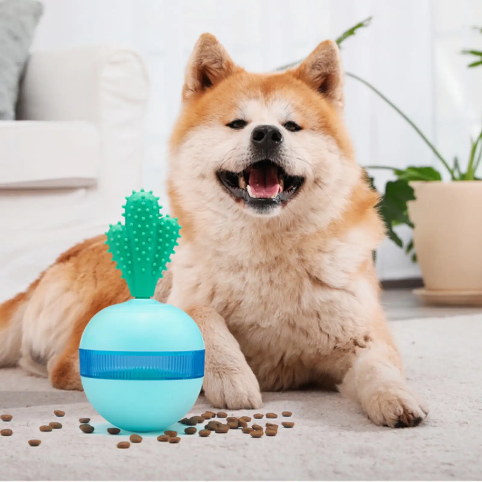 SDJMa 6.5 inch 3 in 1 Cactus Tumbler Feeding Toys for Dogs Cats Pets - Dog Puppy Chew Toys. Dog Puppy Teething Toys. Treat Dispenser. Interactive Dog Toys. Slow Feeder Toys (Blue)