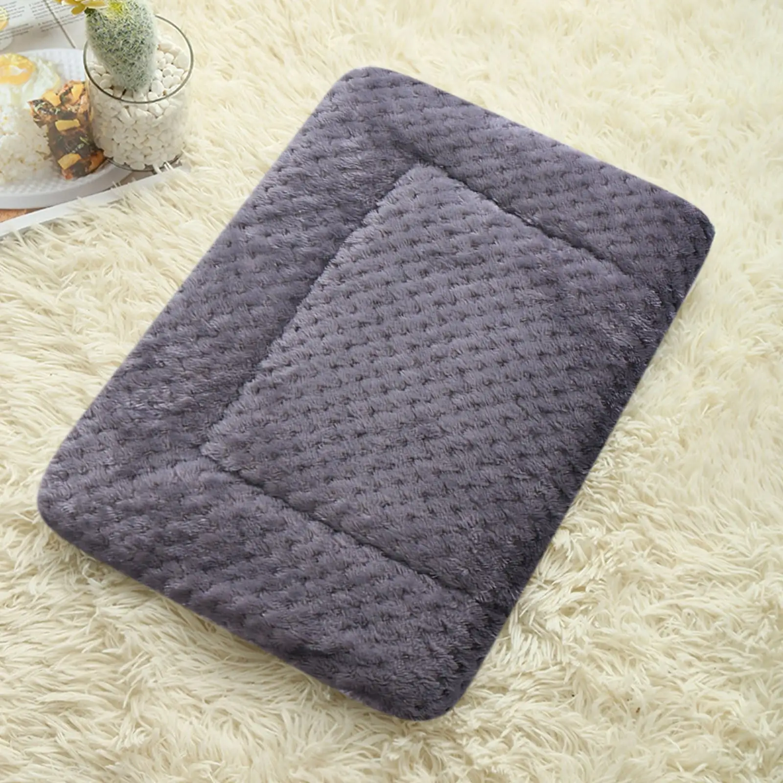 SDJMa Reversible Dog Bed Mat with Plush - Soft Warm Pet Cushion. Multipurpose Washable Sleeping Mattress Bed for Small Medium Large Dog and Cat (23.6 * 19.7. Grey)