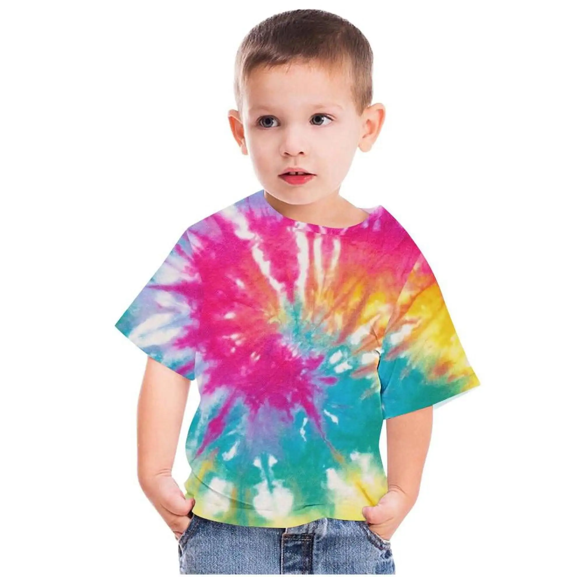 SDNall Kids Tie Dye Shirt Short Sleeve Graphic T-Shirt Round Neck Crop Top for 3-14 Years Girls and Boy T-Shirt