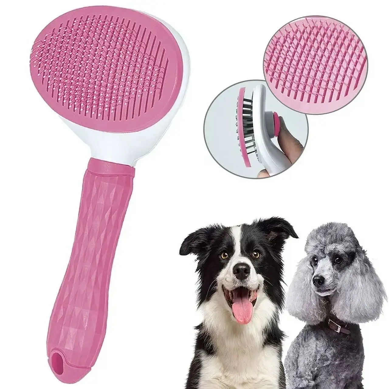 SEAYI Dog Brushes. Cat Self Cleaning Slicker Brushes. Pet Shedding Grooming Brushes Remove Long Short Hair Massaging Comb Indoor Dog. Removes Loose Undercoat for Puppy Kitten Pink