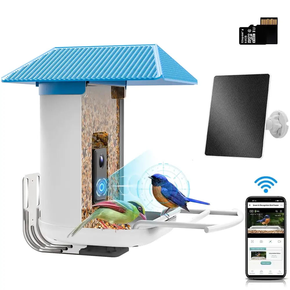 SEGMART Smart Bird Feeder with Camera. Solar Powered Bird Feeder Camera with AI Identify Bird Species - 11.000+ Birds. 1080P HD Camera Auto Capture Bird Video. App Notify When Birds Detected