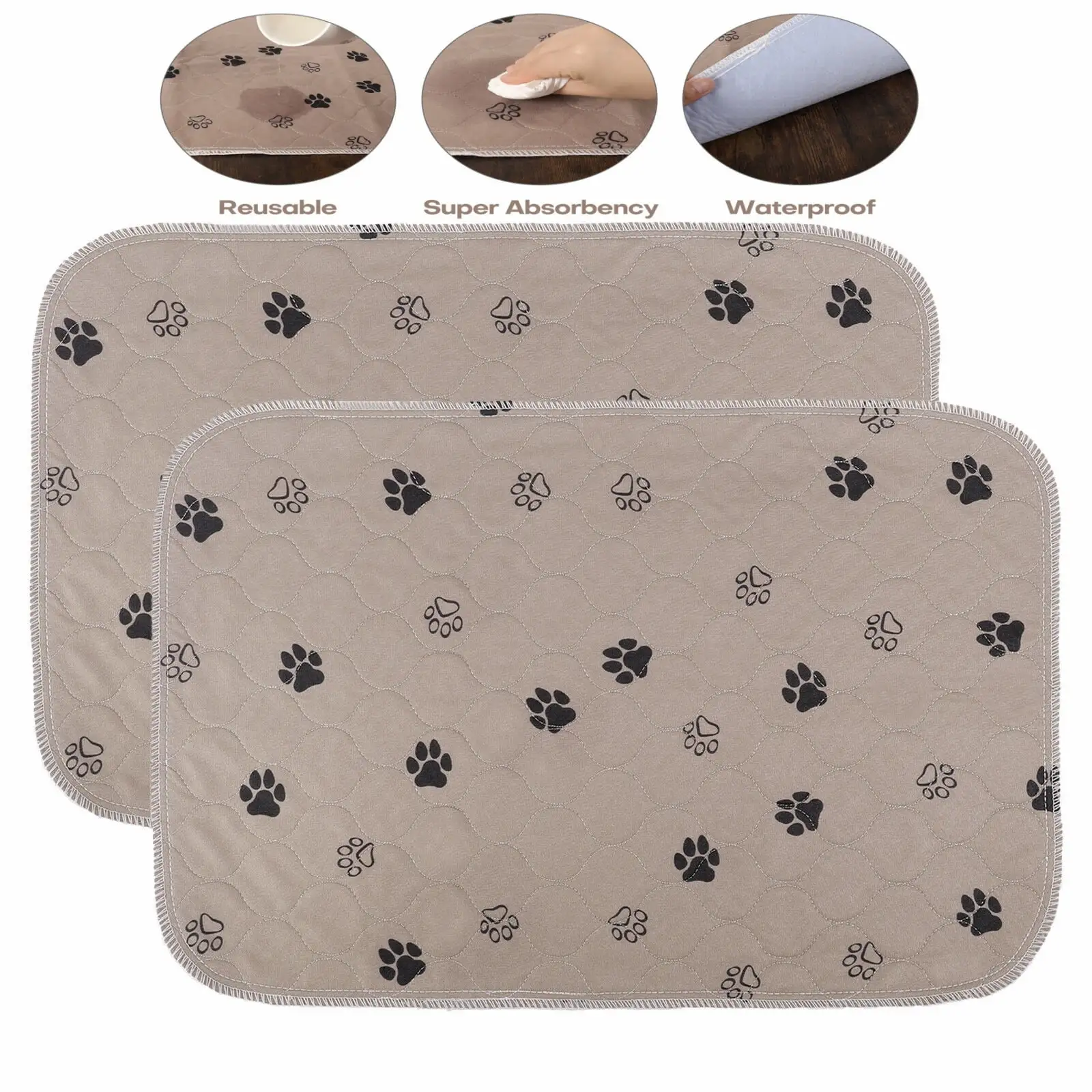 SENNAUX 2 Pack Washable Dog Pee Pads Reusable Puppy Training Mats. Brown. 23.6x17.7