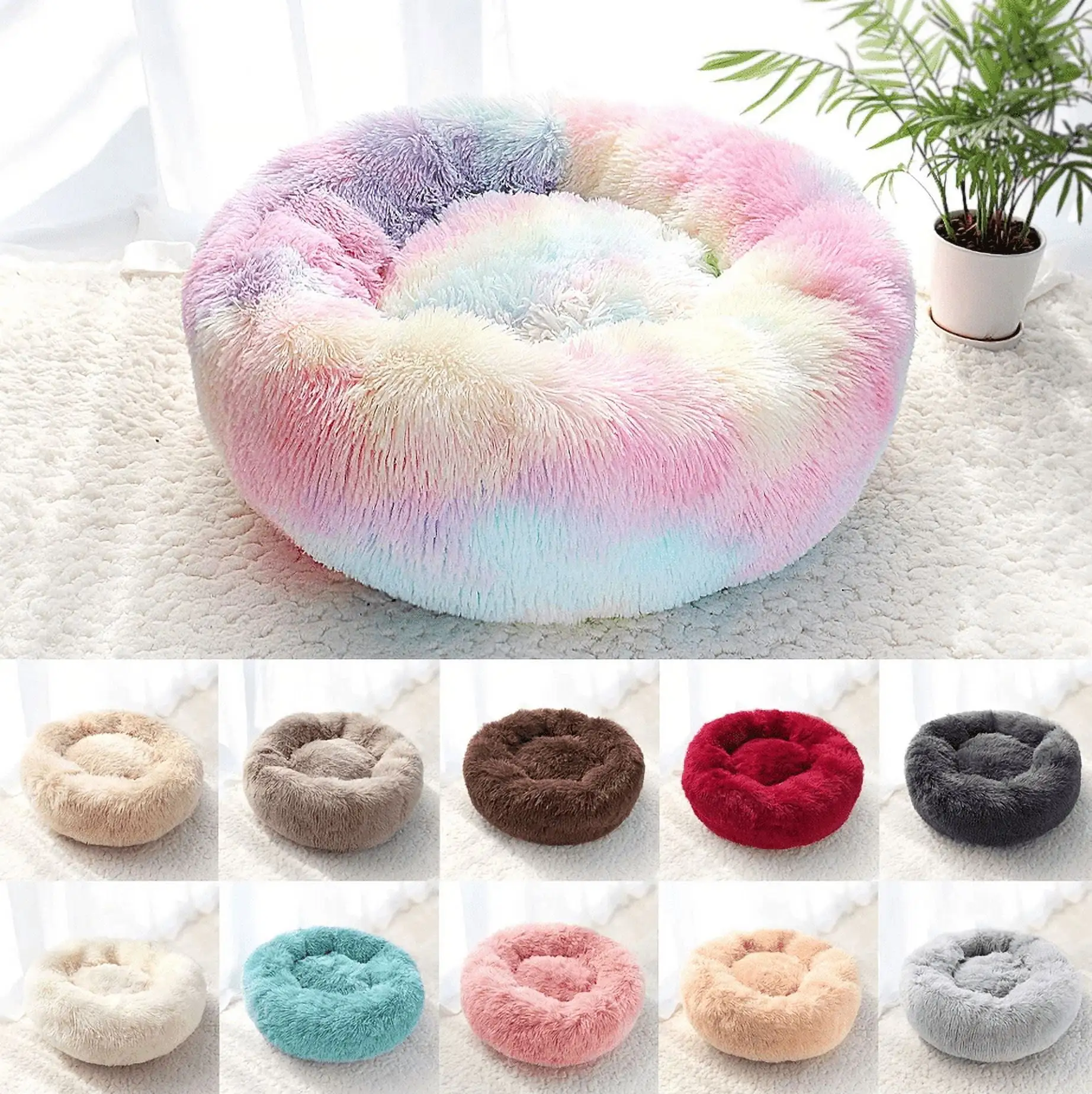 SENNAUX Donut Plush Pet Bed for Small Dogs Cats Soft Warm Round Cuddler 15.7