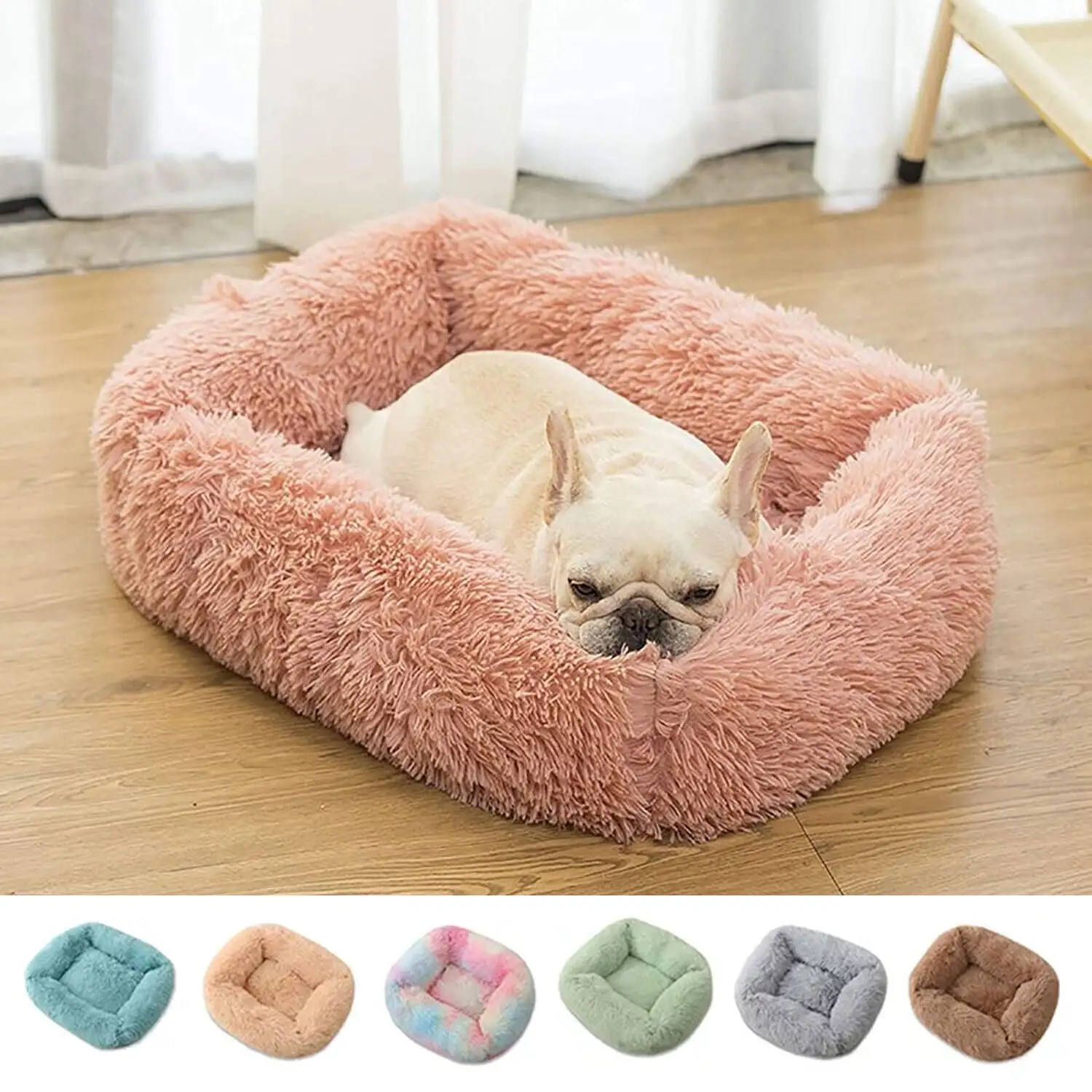 SENNAUX Rectangle Plush Pet Bed Calming Bed for Dogs Cats Kennel Cuddler Crate Cushion Mat Washable