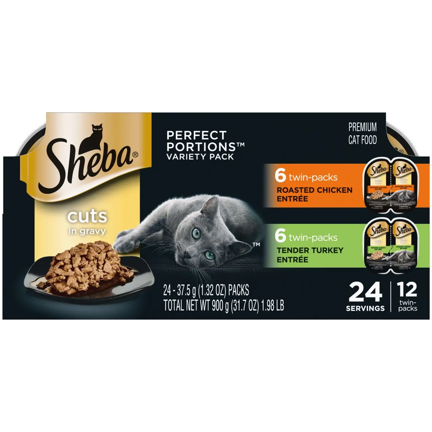 SHEBA Perfect Portions Wet Cat Food Variety Pack. 1.32 oz Trays (12 Pack)