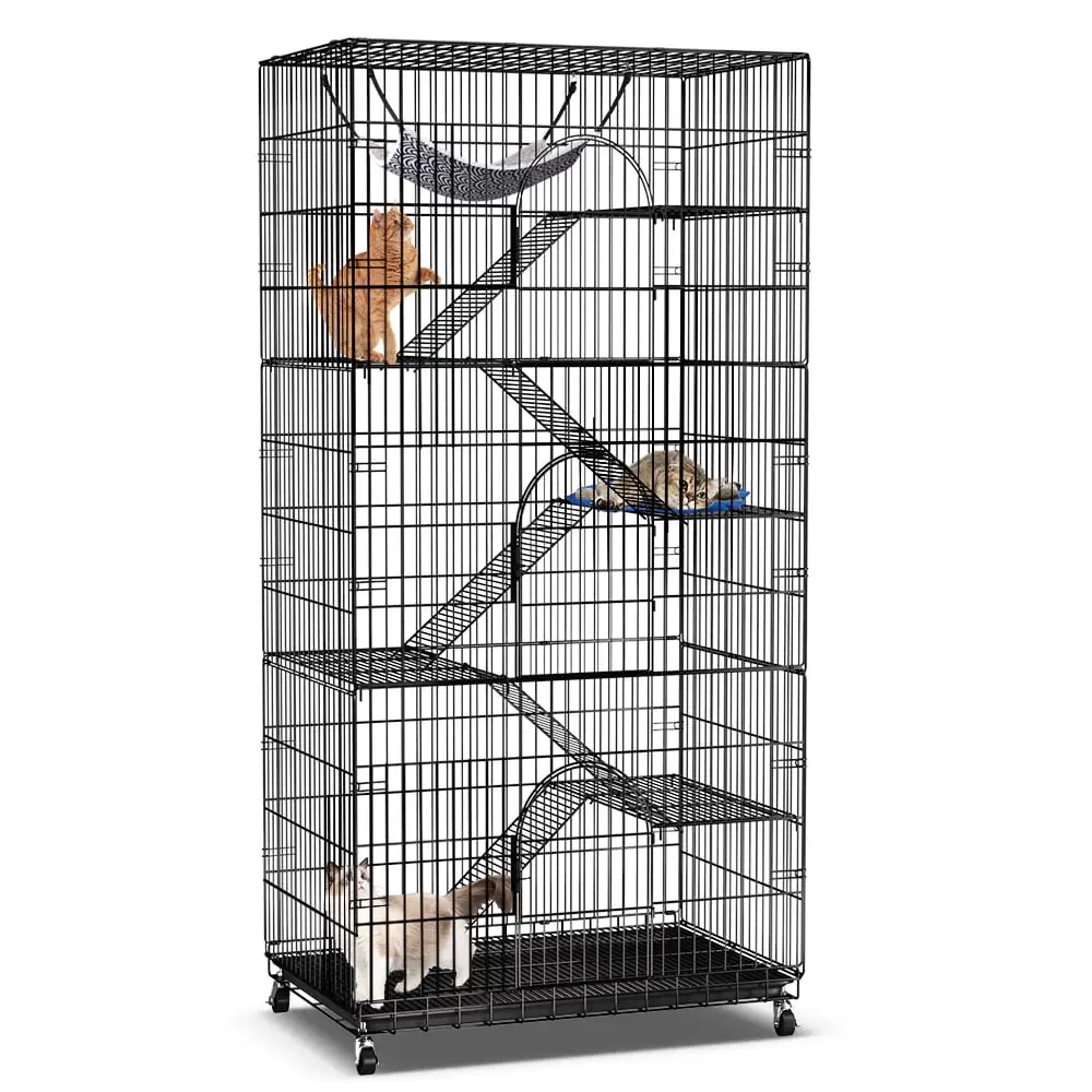 SINGES 6-Tier Large 77 Cat Cage Kennels Indoor Metal Wire Cat Playpen with Cat Bed