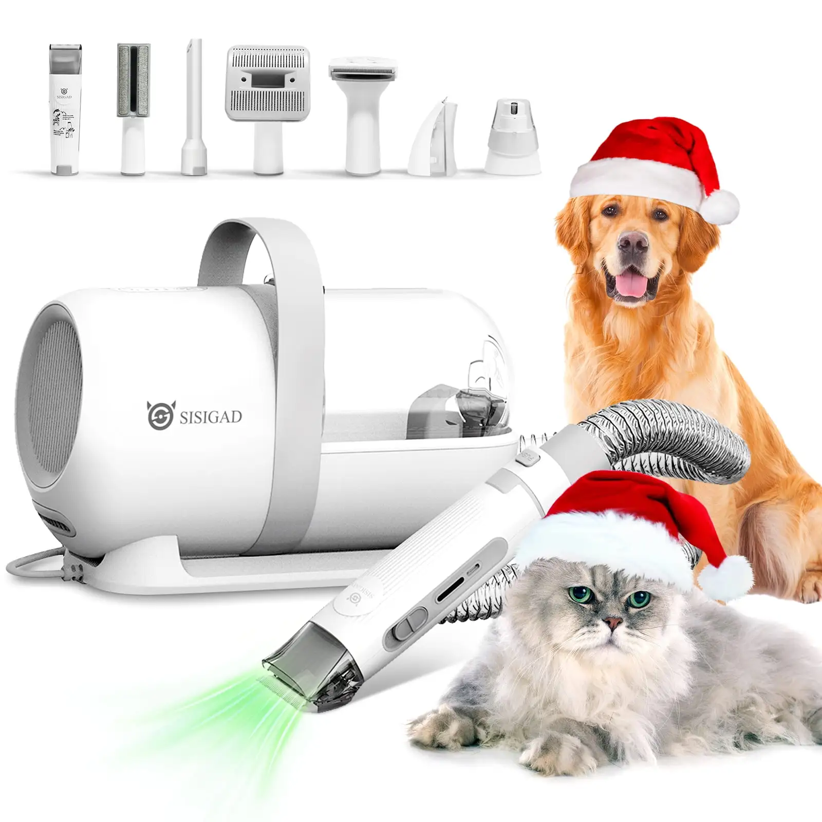 SISIGAD Dog Grooming Kit. Low Noise Pet Grooming Vacuum with 1.5L Dust Cup. 3 Mode Powerful Suction and 7 Grooming Tools for Pet Hair & Home Cleaning