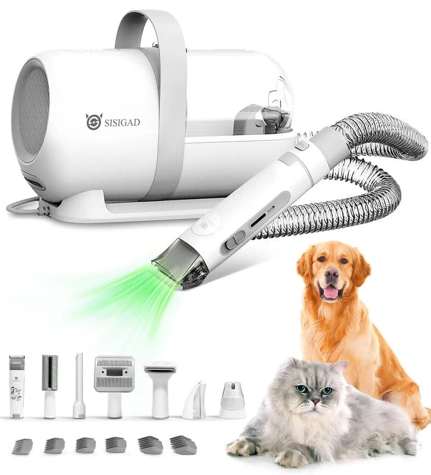 SISIGAD Dog Grooming Kit and Vacuum. 1.5L Dog Hair Vacuum Suction 99% Pet Hair. 7 Pet Grooming Tools. 3 Gear Speed Quiet Pet Vacuum Groomer