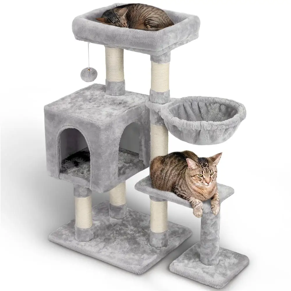 SMILE MART 4-Level Cat Tree Condo with Plush Perch. Light Gray