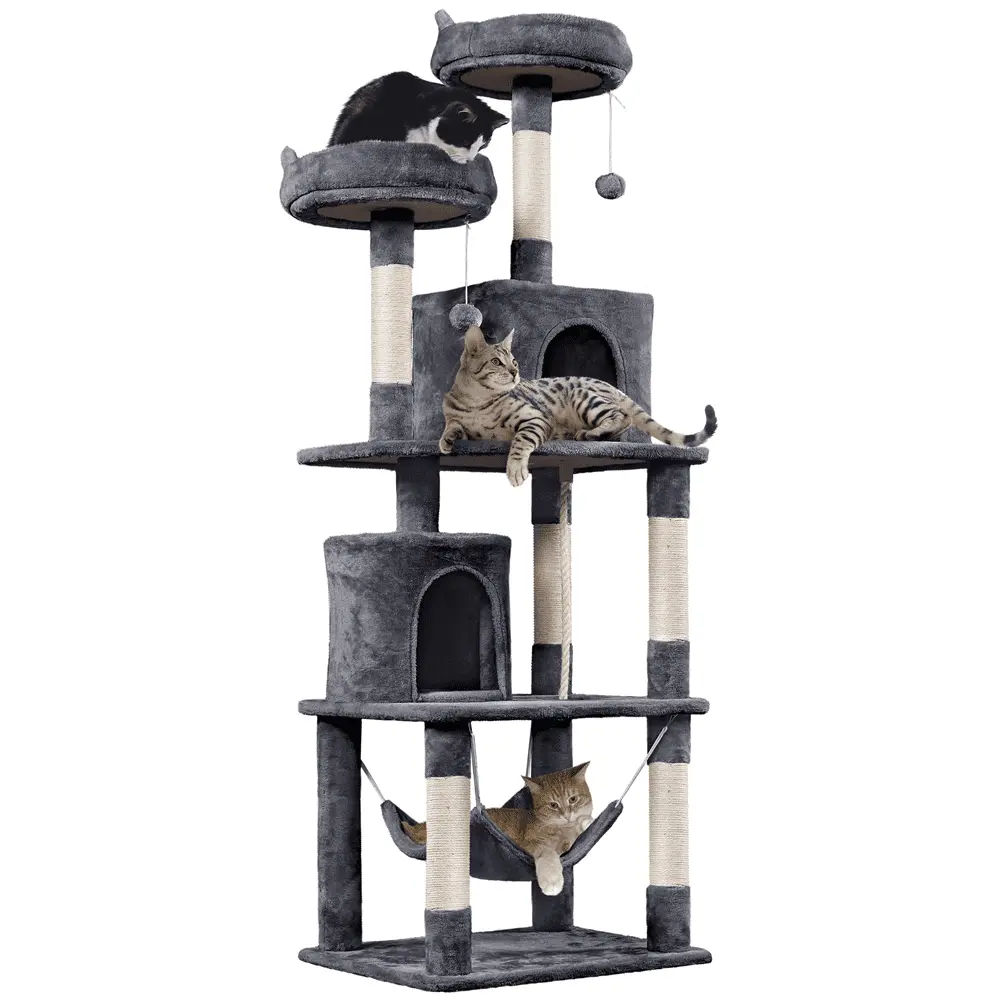 SMILE MART 70.5??H Multi Level Cat Tower Tree with 2 Condos & 2 Foam-Padded Perches for Medium/Large Cats. Light Gray