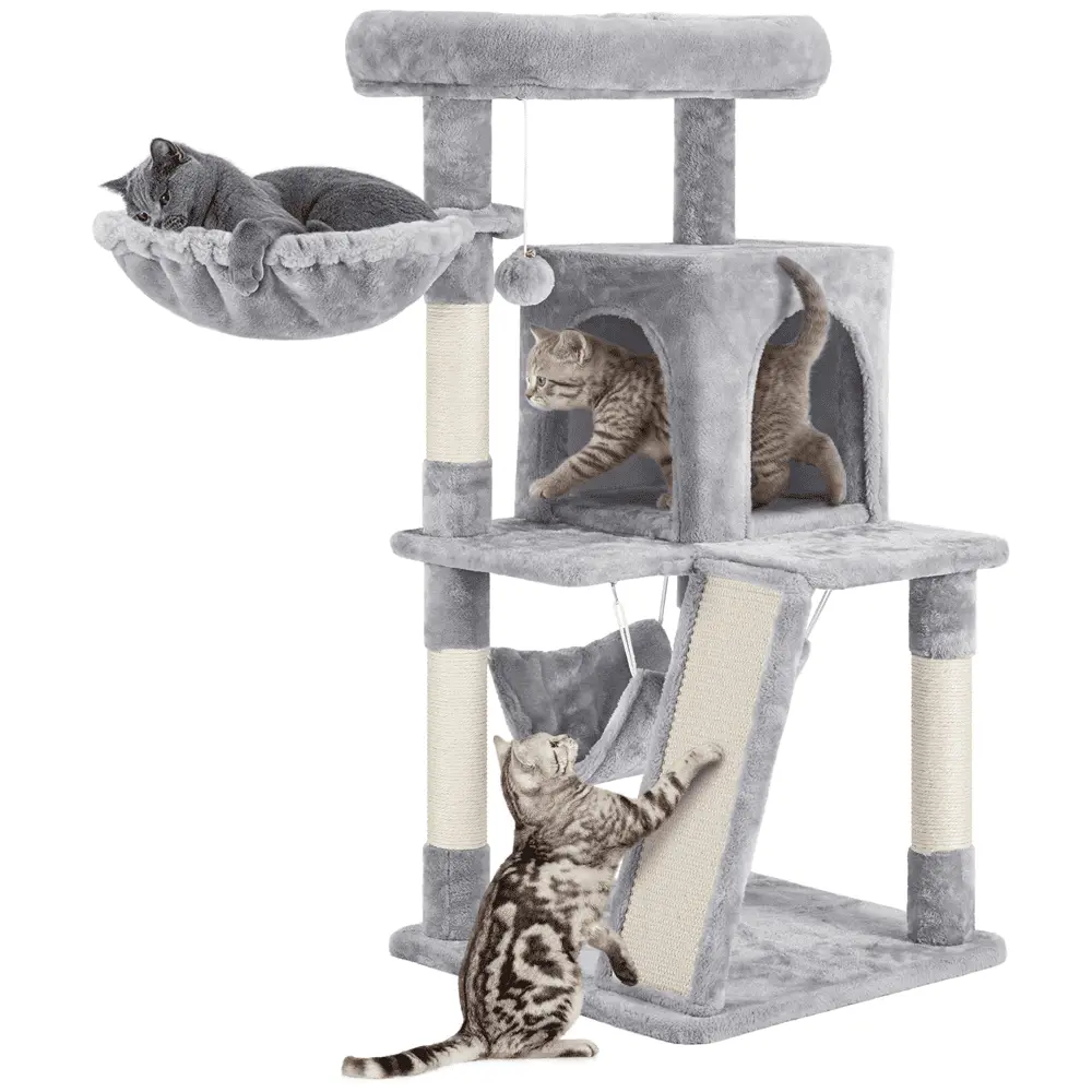 SMILE MART Multi-level Small Cat Tree Tower with Condo. Light Gray