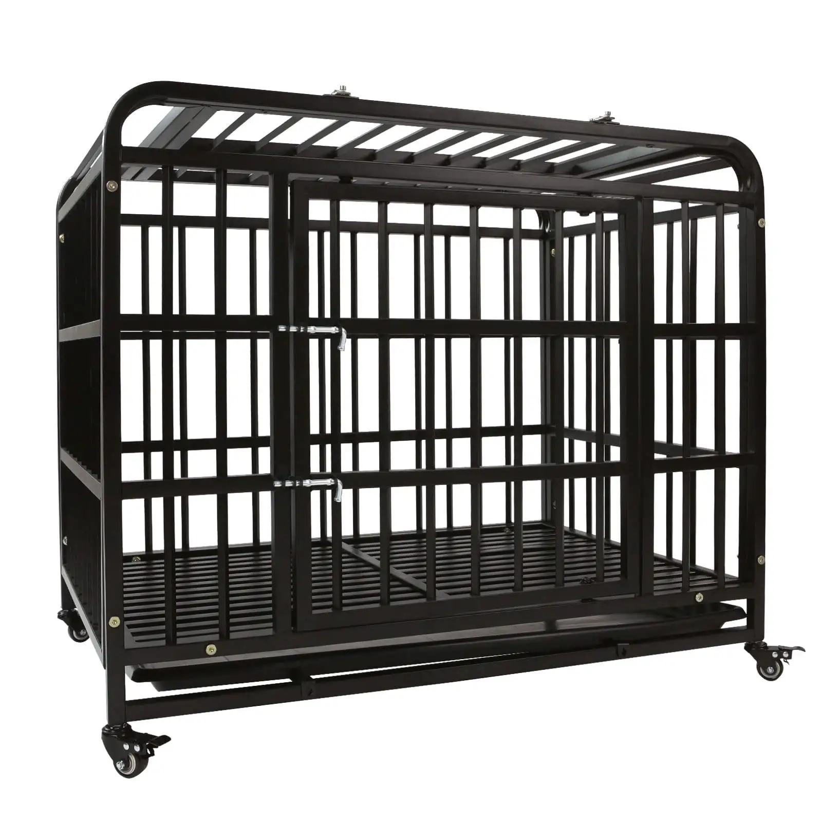 SMONTER 38 Inch Heavy Duty Dog Crate - Indestructible Dog Crate for Large Dog Strong Metal Dog Kennel Training Dog Cage Easy to Assemble Pet Playpen with Wheels Double Doors Removable Tray. Black