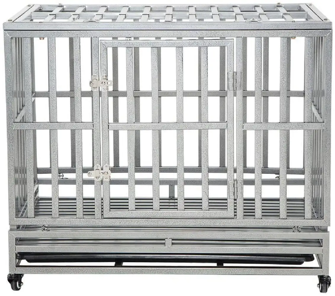 SMONTER Heavy Duty Dog Crate I Shape Strong Metal Kennel for Large Dogs