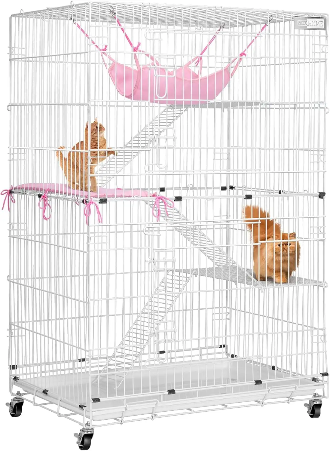 SPECSTAR 4-Tier 49 Inch Metal Cat Kitten Ferret Cage. with Ramp Ladders Hammock and Bed