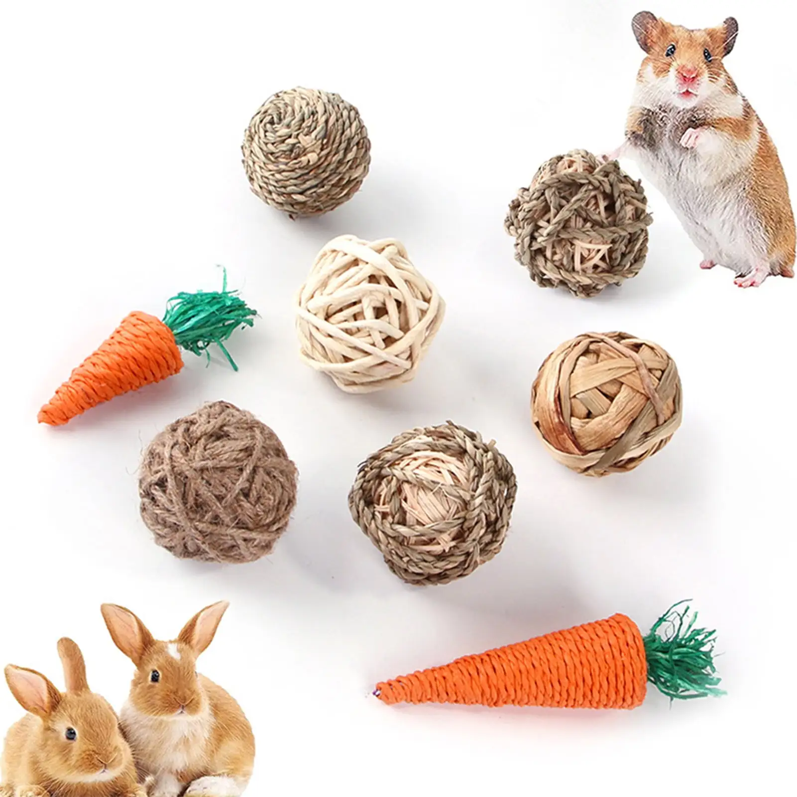 SPRING PARK 3Pack Guinea Pig Bunny Toys - Treats. Play Balls Rolling Chew Toys. Carrot Toys. for Rabbits. Chinchillas. Guinea Pigs. Hamsters