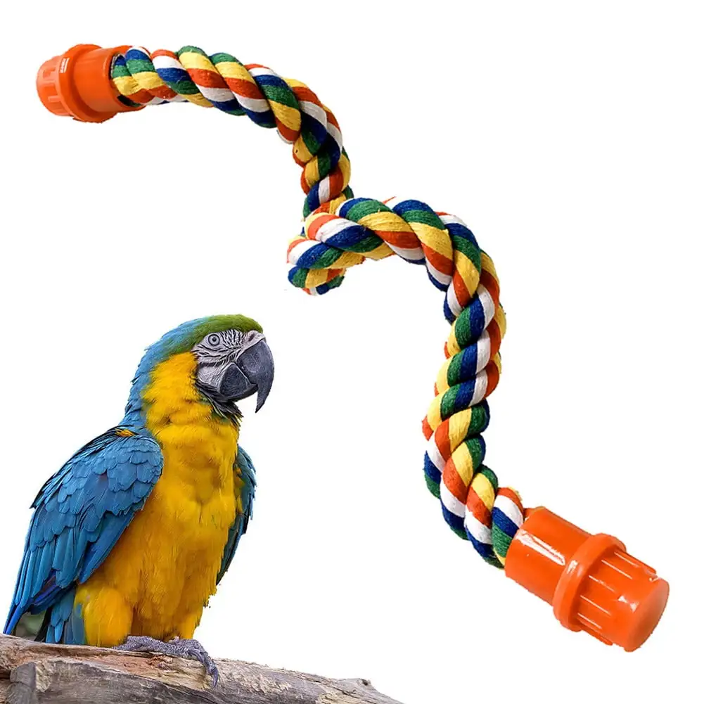 SPRING PARK 40/55/80cm Bird Spiral Cotton Rope Perches Parrots Chewing Bungee African Grey Cage Toys Swing Birdcage Accessories Parakeet Climbing Chew Toy