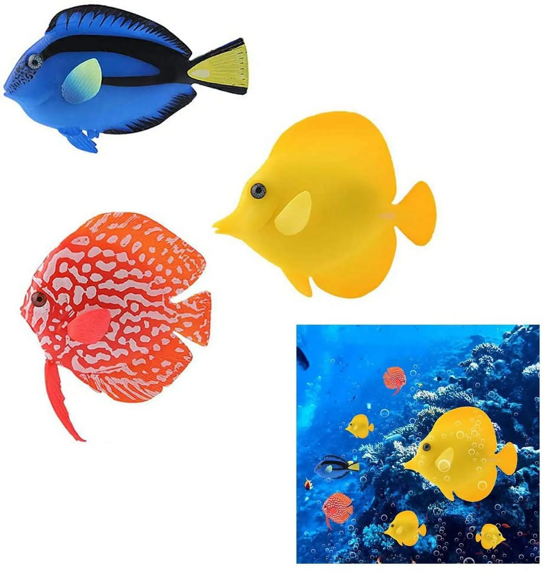 SPRING PARK Artificial Fish Aquarium Silicone Floating Glowing Clownfish Set. Glowing Effect Ornaments for Fish Tank. Underwater Fake Colorful Fish for Fish Bowl Simulation Animal Decoration