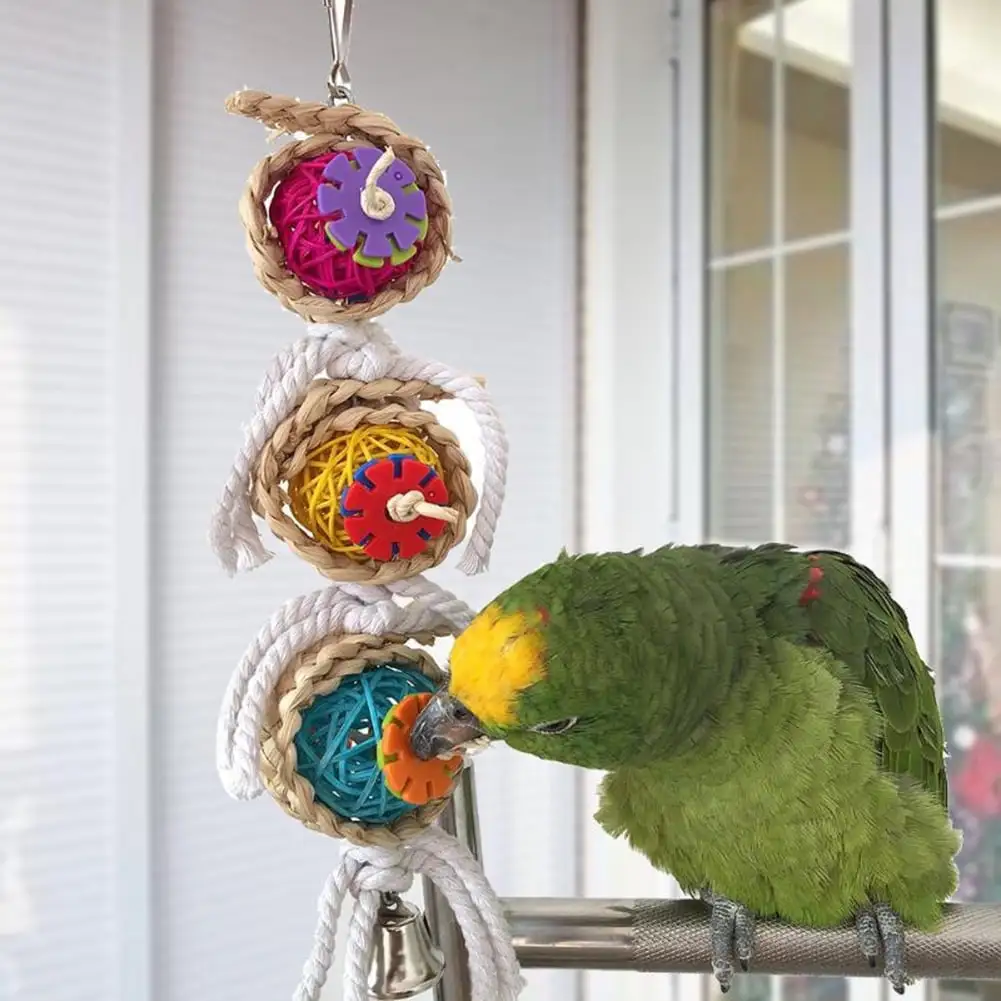 SPRING PARK Bird Chewing Toys. Parrot Hanging Colorful Rattan Ball Toy. Cage Bite Toys Suitable for Small Pet Birds Like Parakeet. Conure. Lovebirds. Cockatiels