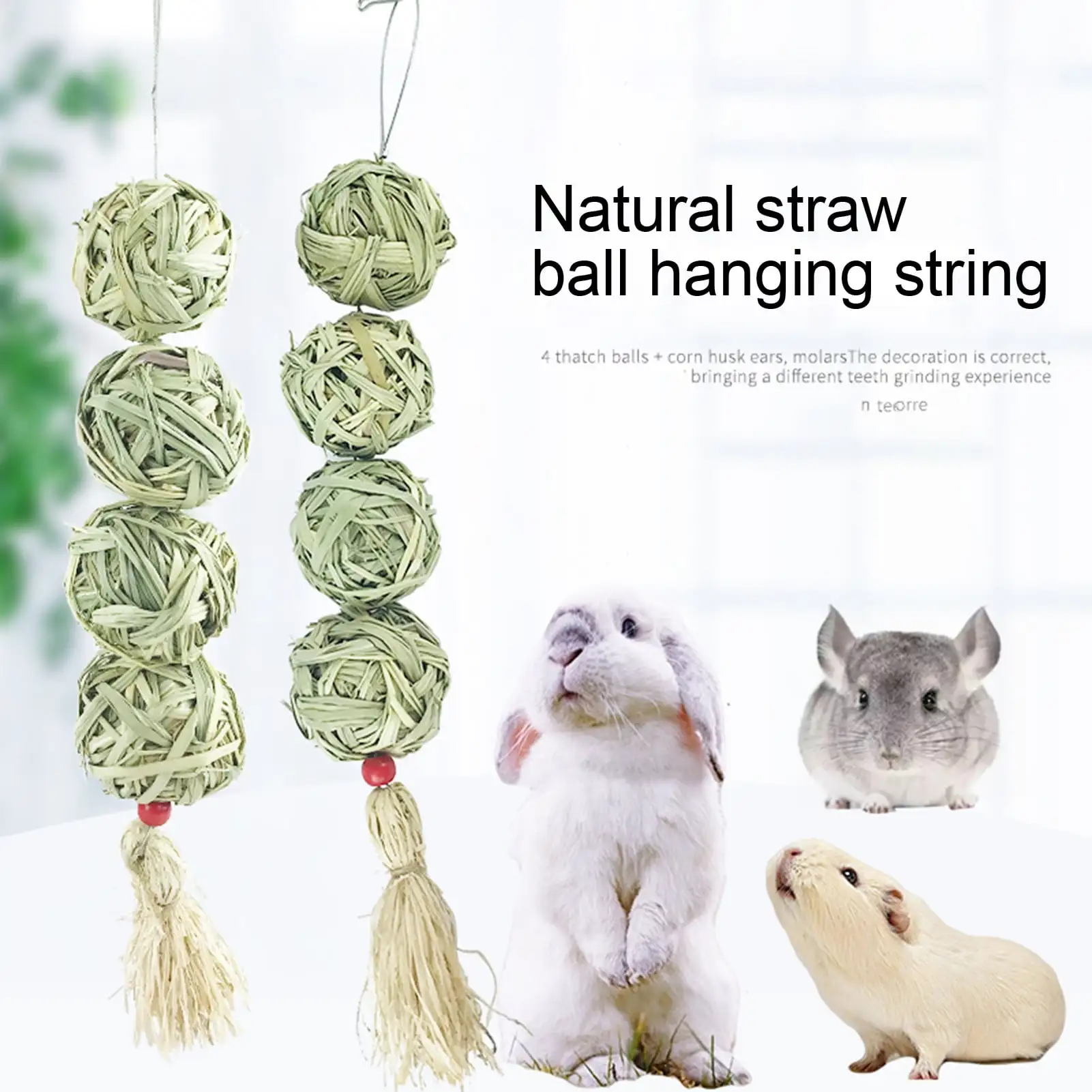 SPRING PARK Bunny Chew Toys for Teeth. Chewing Grass Ball Rabbits Improves Dental Health. Pet Snacks Toys with Grass Ball for Rabbits. Cats. Hamsters. Gerbils Birds