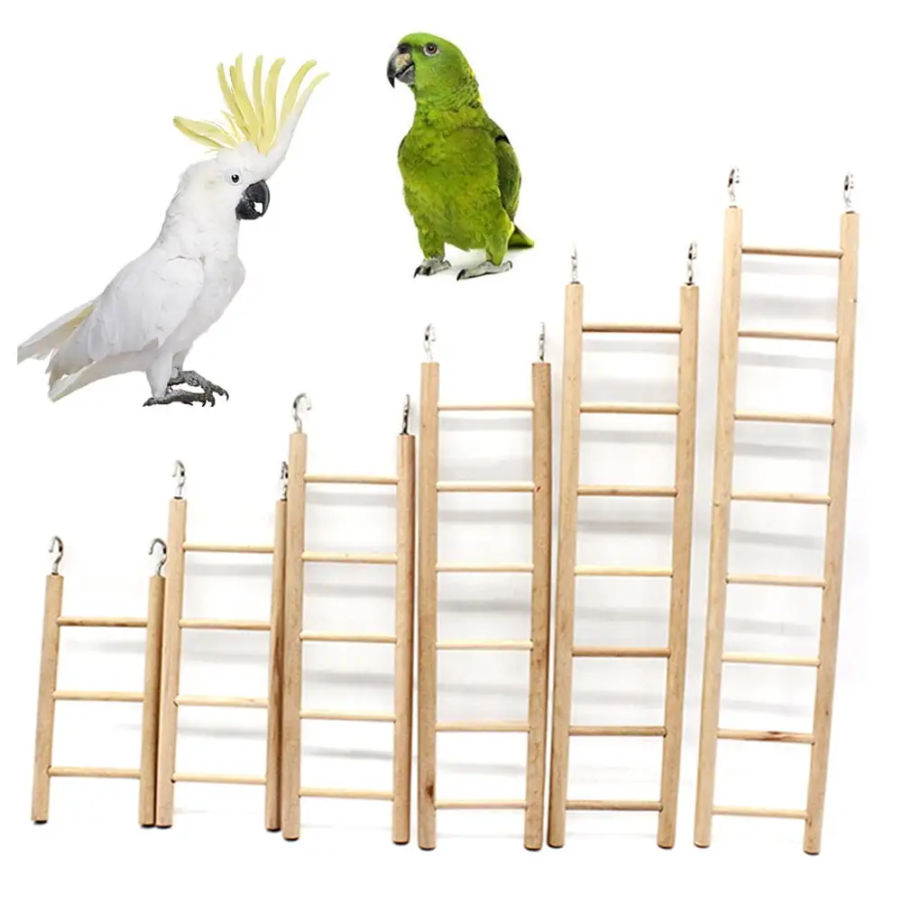 SPRING PARK Wood Parrot Cage Perches 3/4/5/6/7/8 Steps.Birds Chewing Climbing Ladder Toys. Bird Training Play Stands Feer Cups for Parakeets Conures Cockatiel Lovebirds