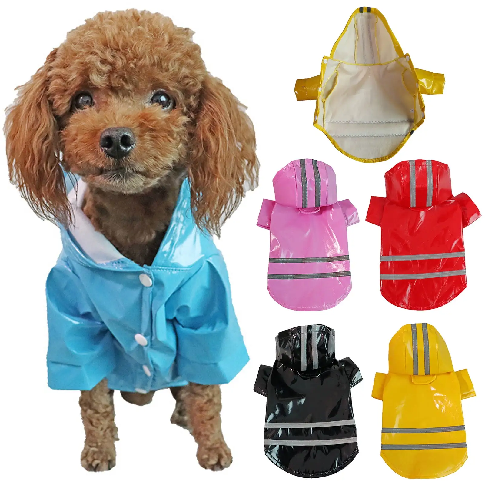 SPRING PARKS-Lifeeling Candy Color Puppy Raincoat Fashion Teddy Outdoor Waterproof Dog Rainwear Hooded Jacket Poncho Pet Raincoat for Small Medium Dogs