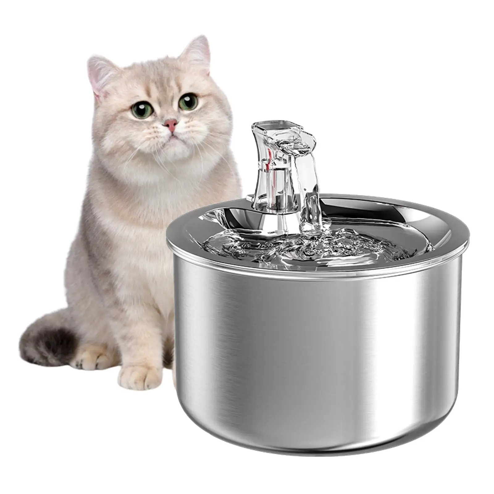 SULOBOM Cat Water Fountain. 2L/67oz Stainless Steel Pet Water Fountain for Cats. Automatic Cat Fountain Dog Water Dispenser with Motion Sensor. Quiet Pump. Dishwasher Safe Design