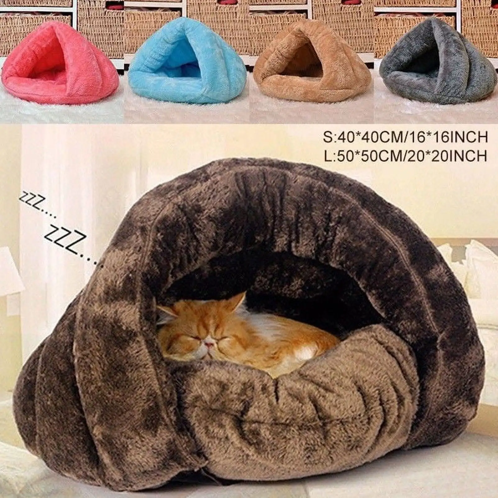 SUNSIOM Pet Dog Cat Cave Igloo Bed Basket House Kitten Soft Cozy Indoor Cushion Kennel