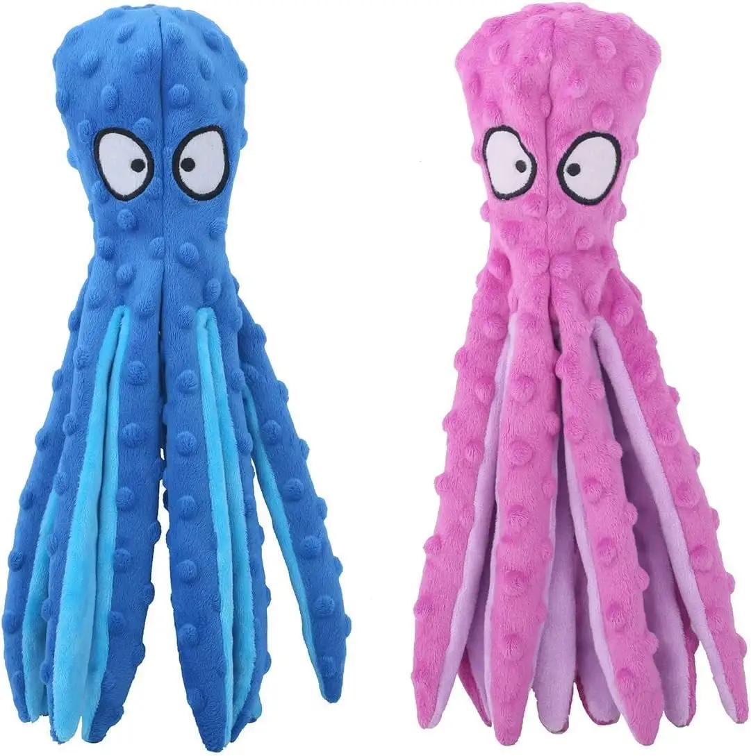 SUSWIM Dog Squeaky Toys Octopus - No Stuffing Crinkle Plush Toys for Puppy Teething. Durable Interactive Chew Toys for Small. Medium and Large Dogs Training and Reduce Boredom. 2 Pack