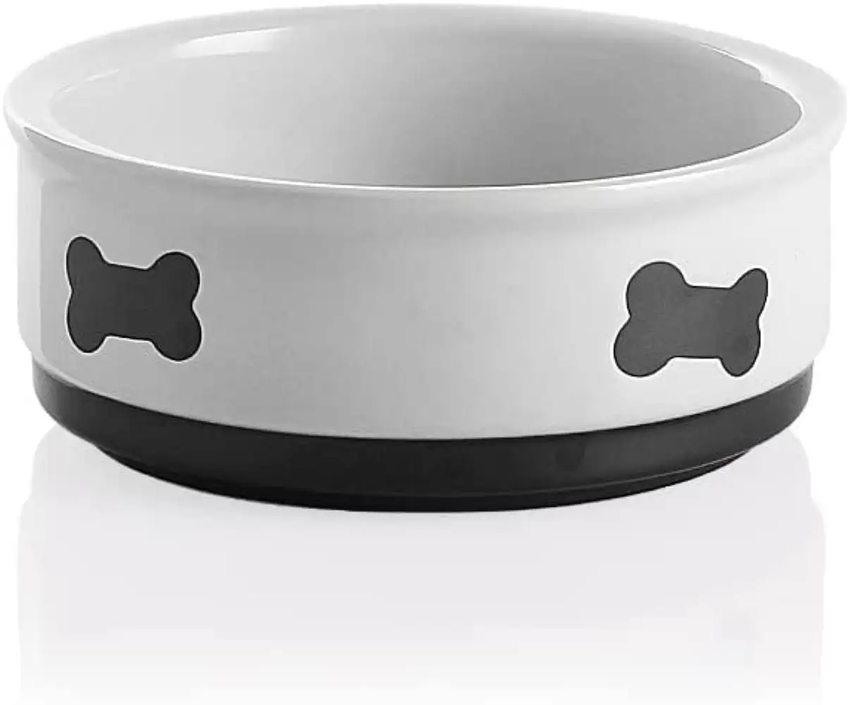 SWEEJAR Ceramic Dog Bowls with Bone Pattern. Dog Food Dish for Small Dogs. Porcelain Pet Bowl.16 oz (White)