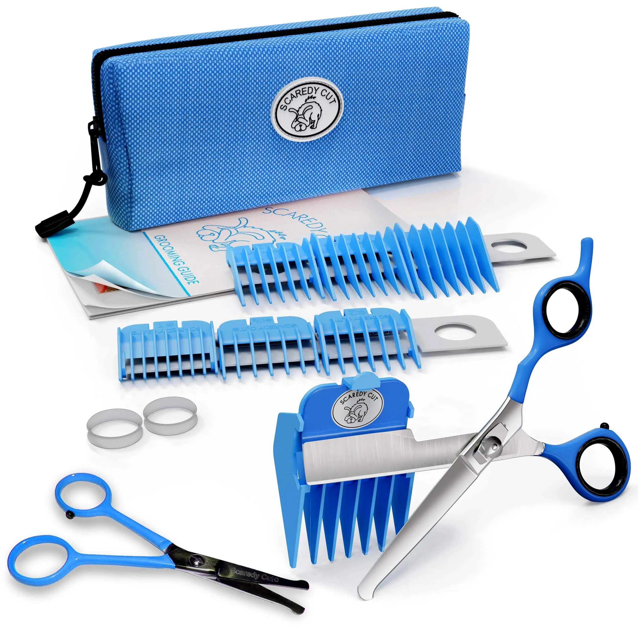 Scaredy Cut Silent Pet Grooming Kit Right-Handed Blue 4.5 Safety Scissor Included Quiet Alternative to Electric Clippers for Sensitive Cats & Dogs