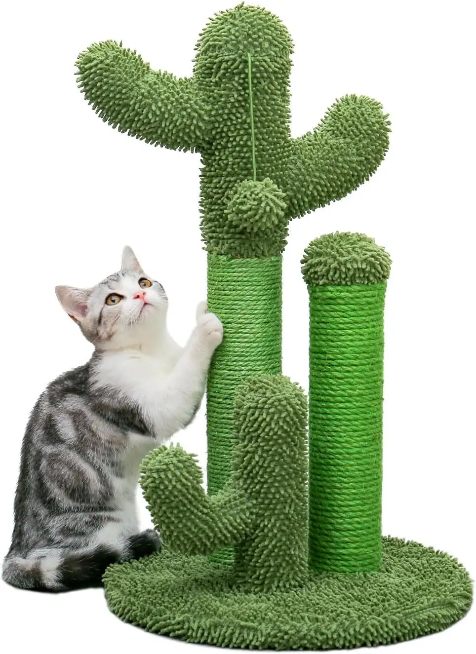 Schnappi Cat Scratching Post Cactus Cat Scratcher Featuring with 3 Scratching Poles and Dangling Ball-Medium 27 Inches