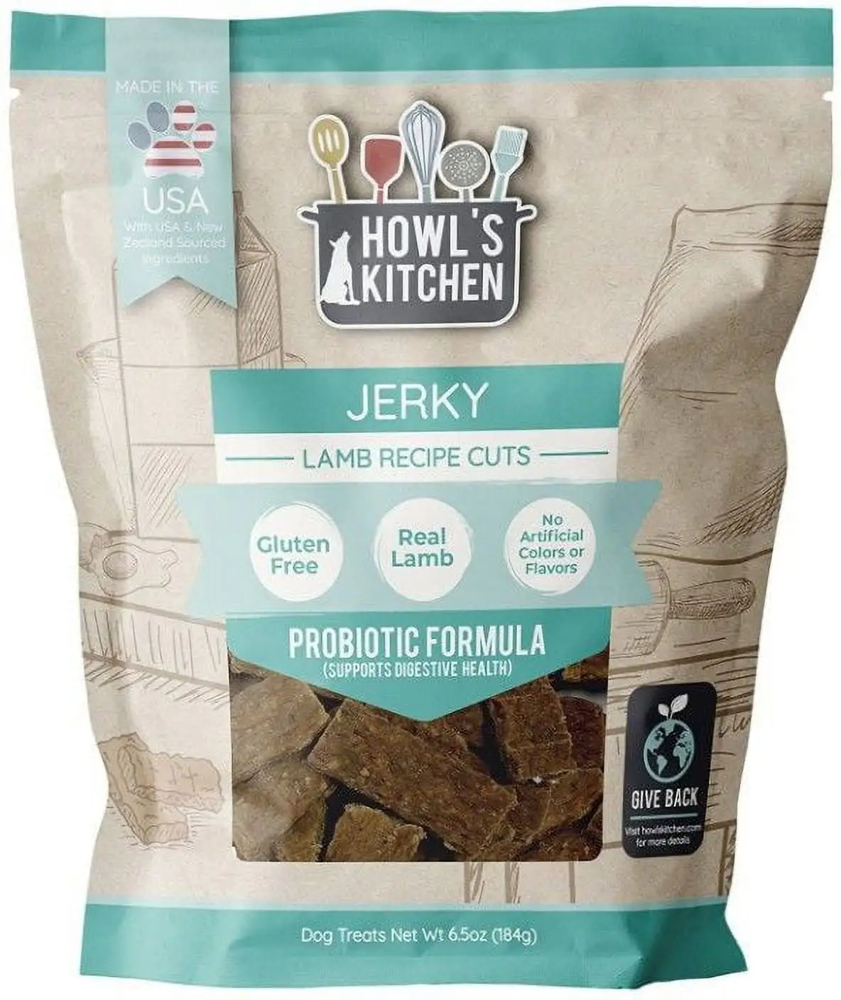 Scott 6.5 oz Howls Kitchen Lamb Jerky Cuts Digestive Health Dog Treats - Pack of 12