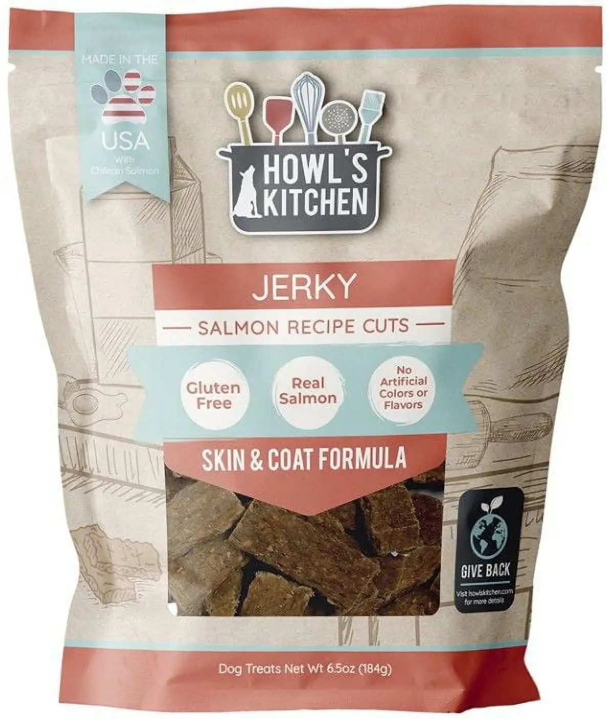 Scott 6.5 oz Howls Kitchen Salmon Jerky Cuts Skin & Coat Dog Treats - Pack of 12