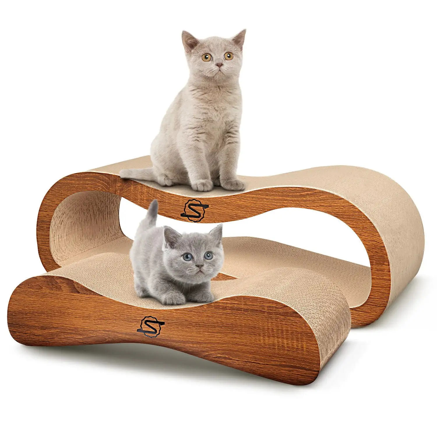 ScratchMe 2 in 1 Cat Scratcher Cardboard Lounge Bed Scratching Post with Catnip. 1-Pack