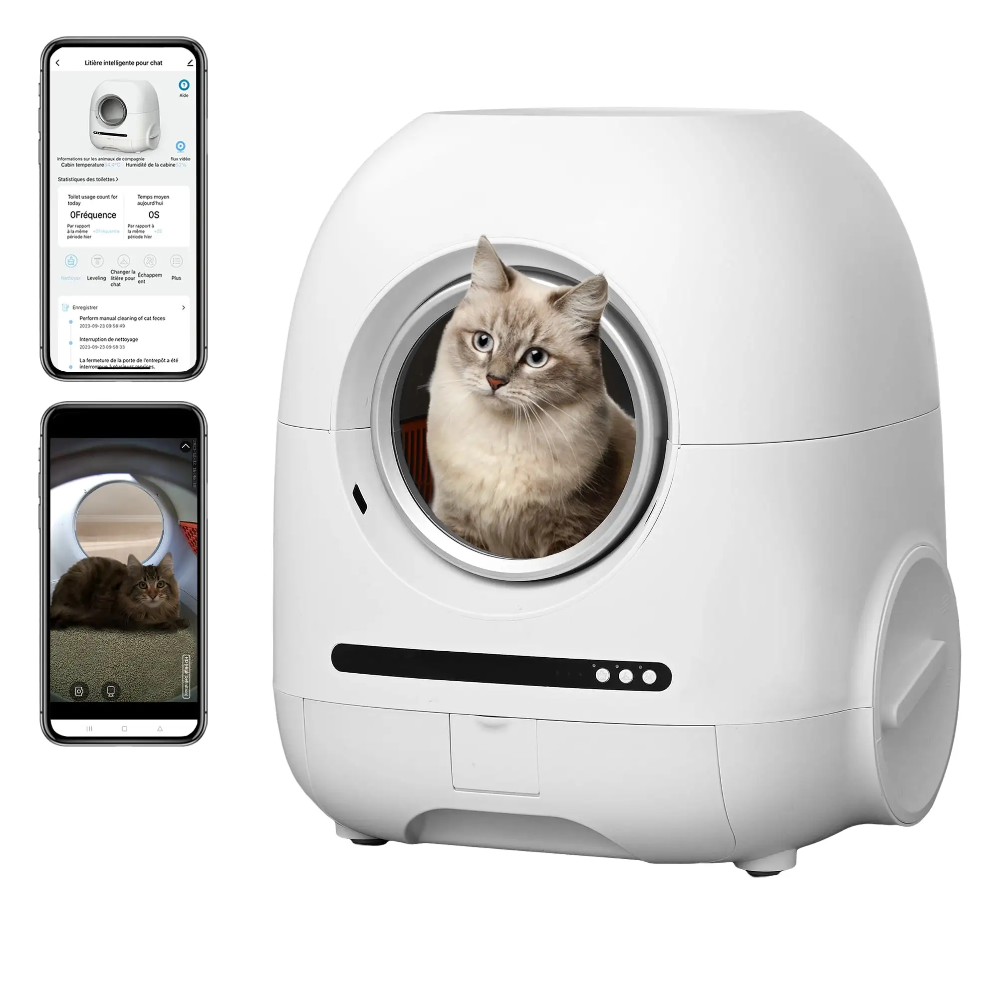 Self Cleaning Cat Litter Box.Smart Automatic Cat Litter with Wifi APP Control. Real-Time Video.Ionic Deodorization. with Exhaust Hose