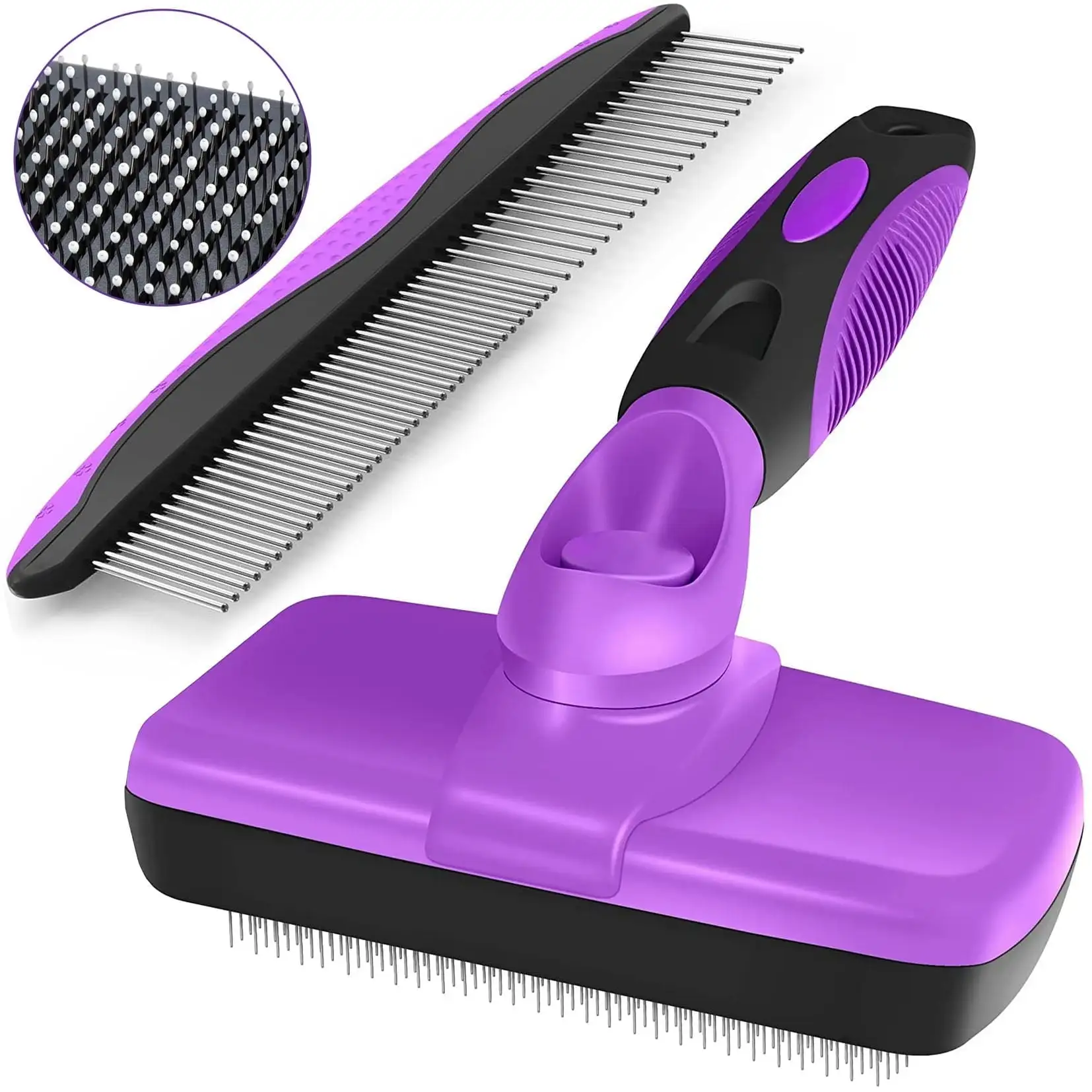 Self-Cleaning Slicker Brush for Dog & Cat.with Comb Kit.Shedding and dematting comb for Grooming long & short hair and large & small dogs and cats. Purple