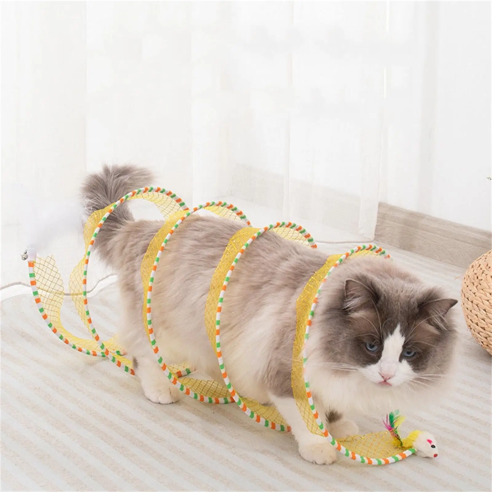 Self-Play Cat Hunting Spiral Tunnel Toy. Spiral Cat Tunnel Interactive Toy. Cat Tunnel Toys for Indoor Cats. Folding Interactive Playing Pet Toy with Furry Ball Plush Toy