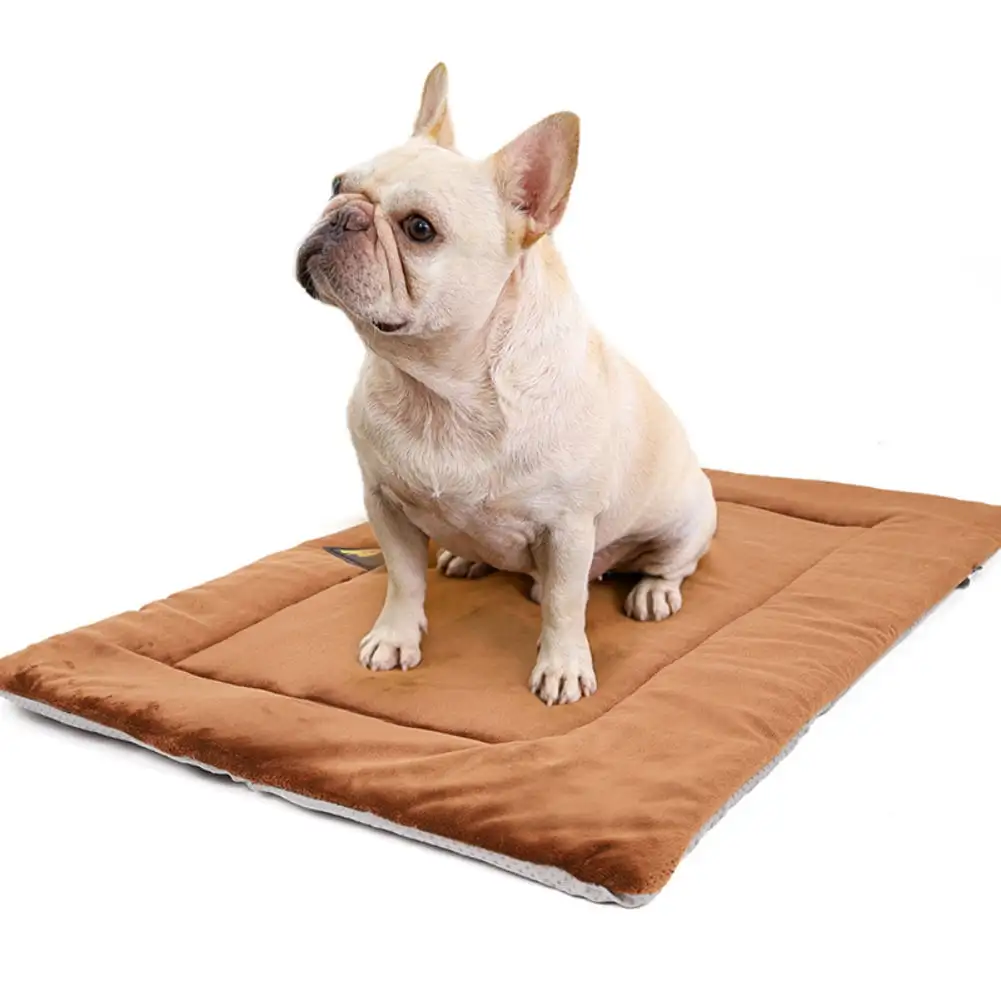 Self Warming Pet Mat. Extra Warm Thermal Dog Crate Pad for Indoor Outdoor Pets. Washable Anti-Slip Kennel Mat for Medium Small Dogs and Cats Brown S