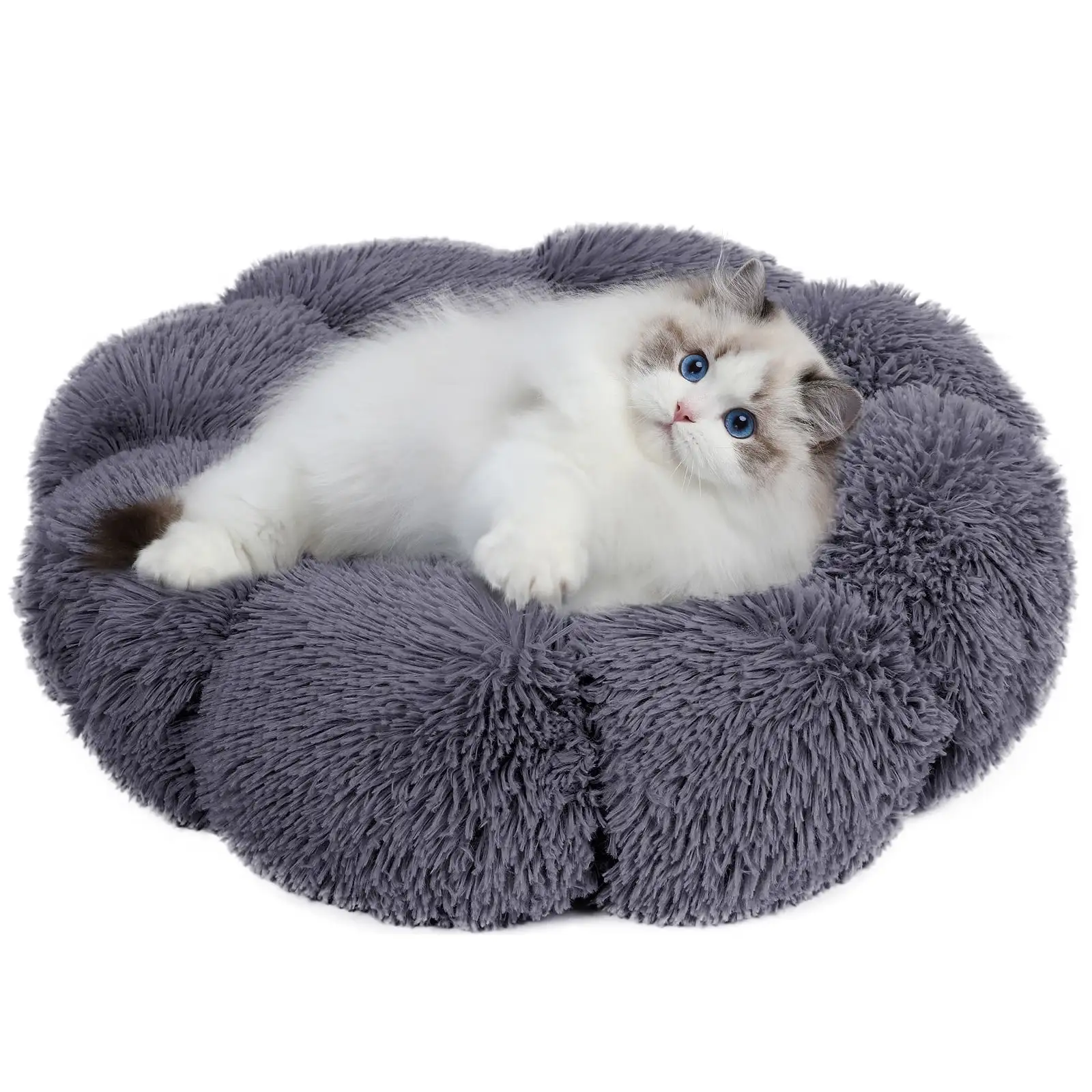 Sennaux Calming Pet Bed for Dogs Cats Soft Flower-Shape Plush Dog Bed. Dark Gray. 19.7