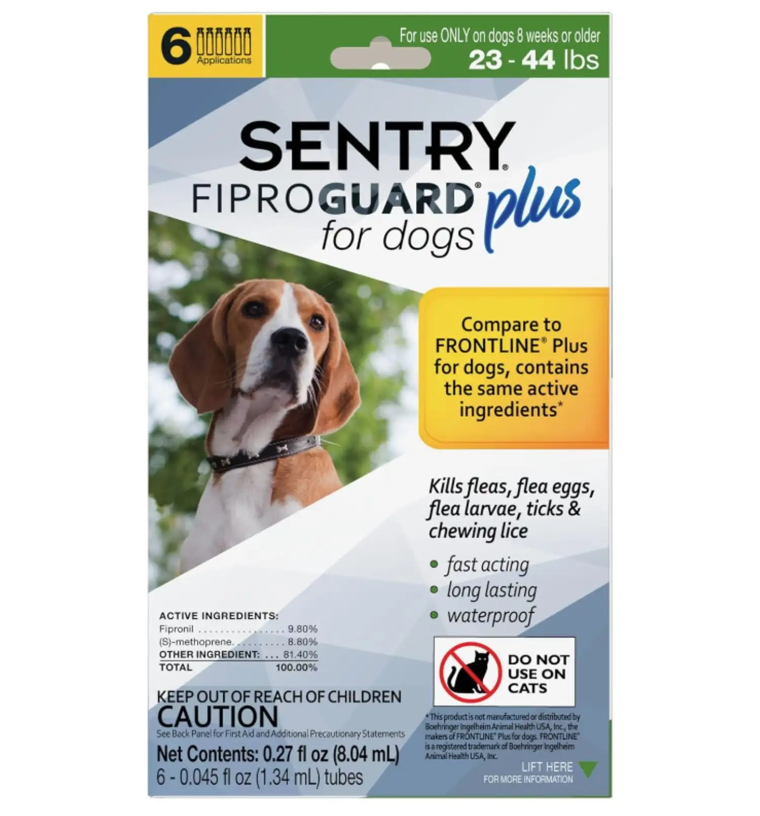 Sentry FiproGuard Dog Flea & Tick Topical 23-44 Pound. 6 Monthly Treatments. 6 Count