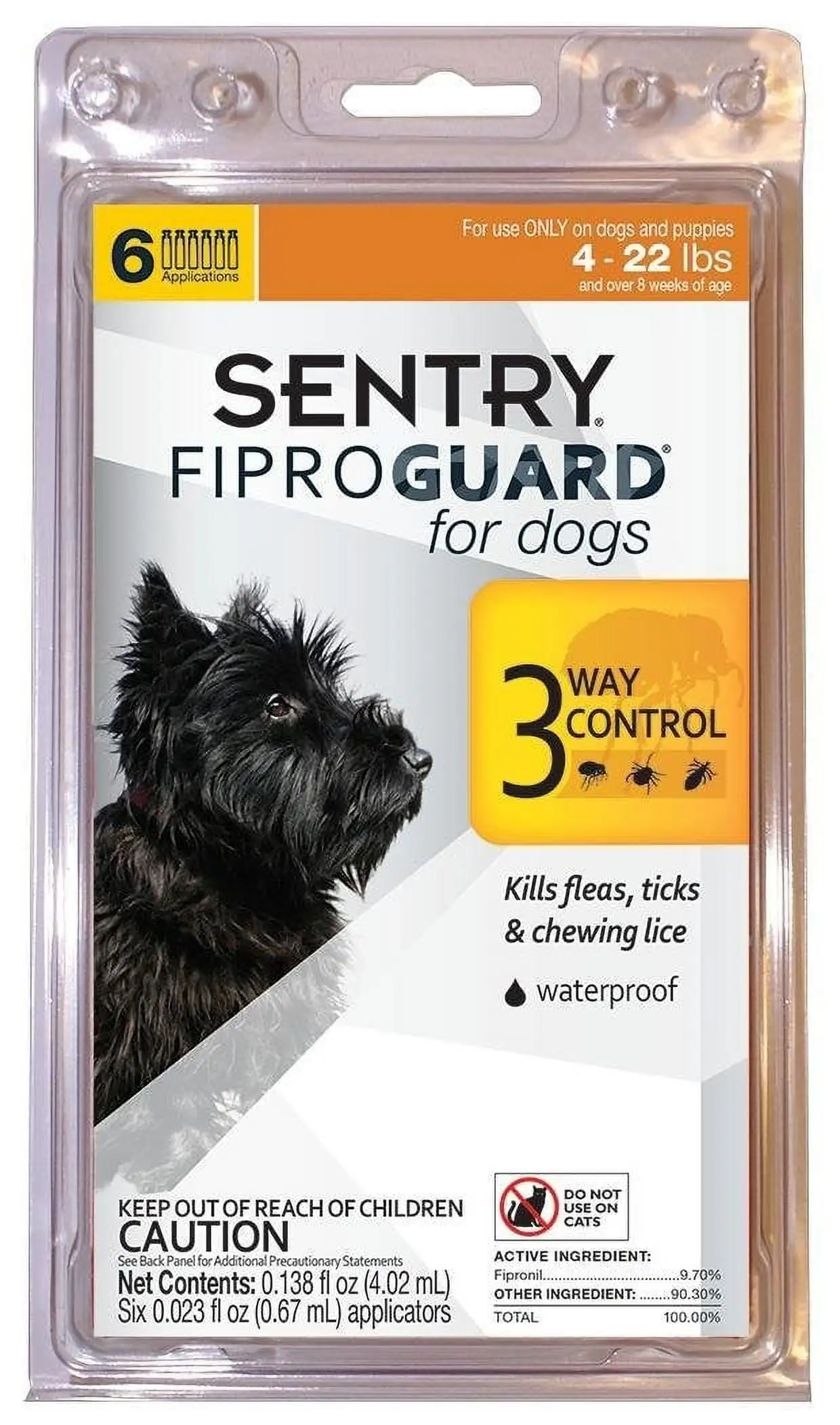 Sentry FiproGuard Dog Flea & Tick Topical 4-22 Pound. 6 Monthly Treatments. 6 Count