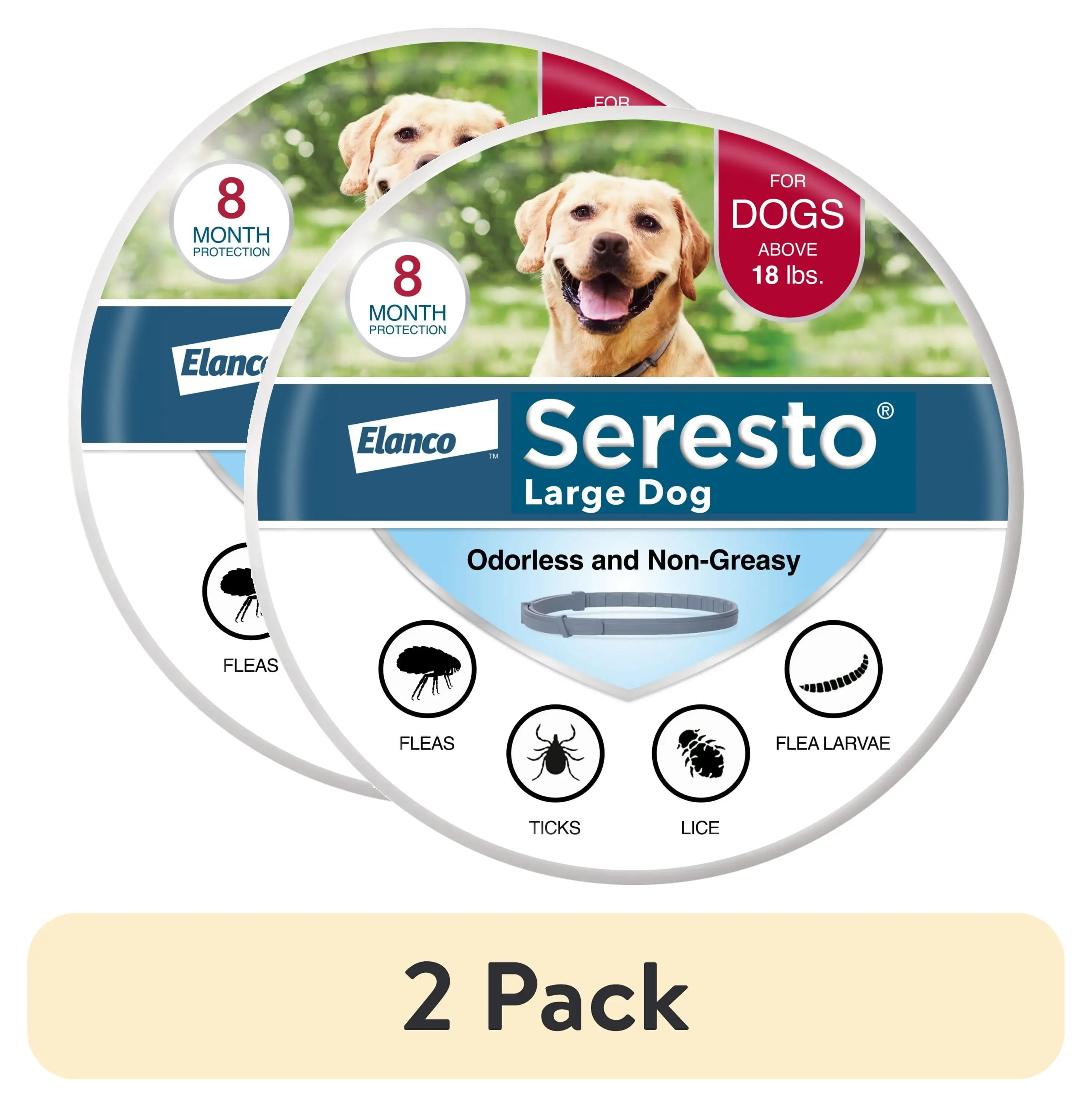 (2 pack) Seresto Vet-Recommended 8-Month Flea & Tick Prevention Collar for Large Dogs 18+ lbs