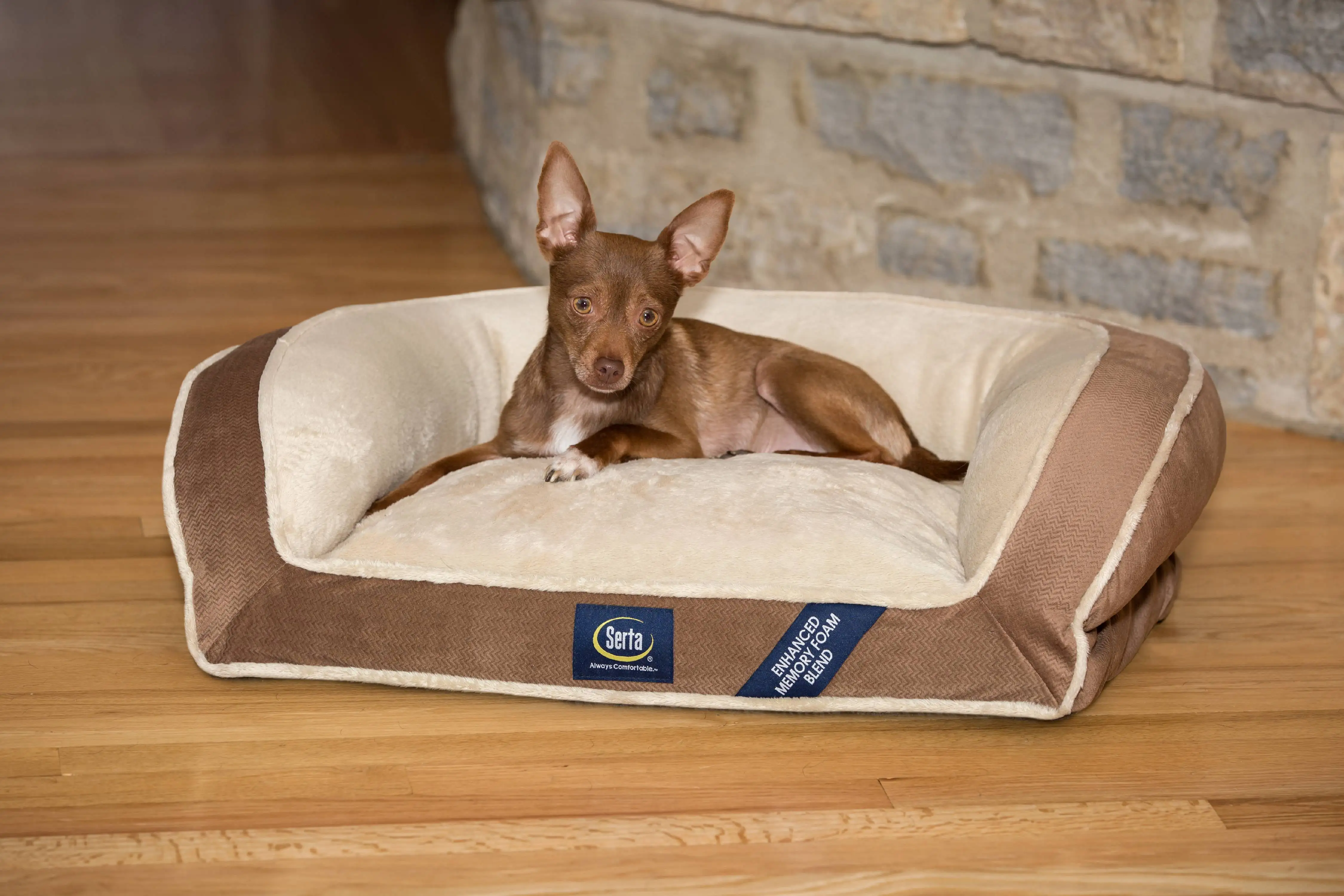 SertaPedic Memory Foam Mini Couch Dog Bed in Brown. Small