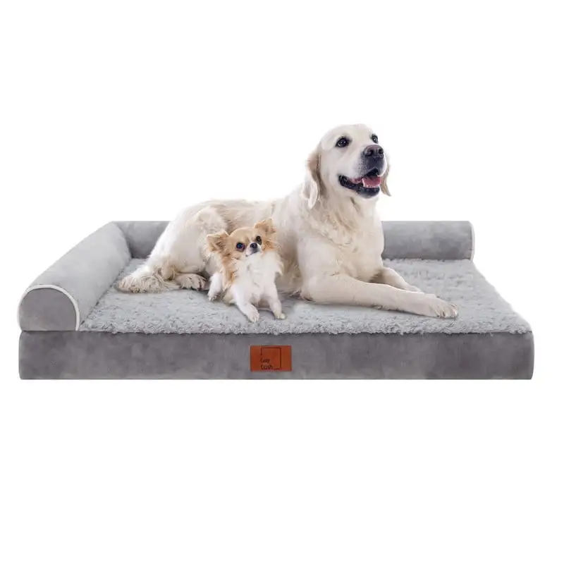 SheSpire Bolster Dog Bed for Extra Large Dogs. Memory Foam Orthopedic L-Shape Dog beds with Removable Washable Cover. Cozy Plush Dog Sofa. pet Bed with Waterproof Lining and Nonskid Bottom