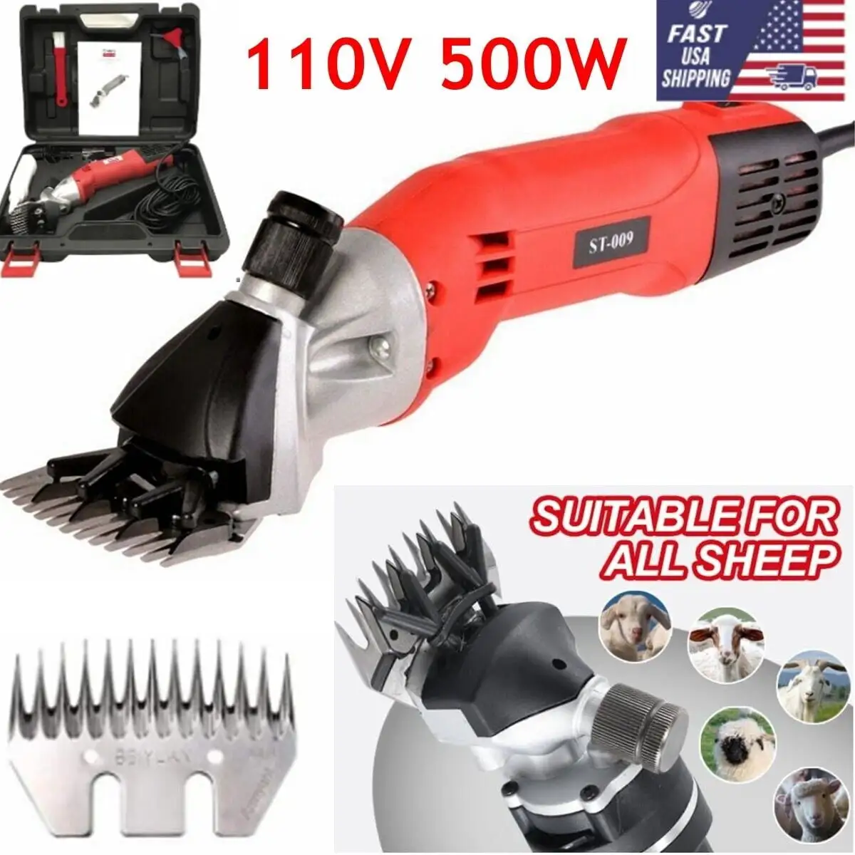 Sheep Shears Pro 500W 110V Heavy Duty Electric Shearing Clippers 13 Straight Tooth for Sheep Alpacas Goats and More