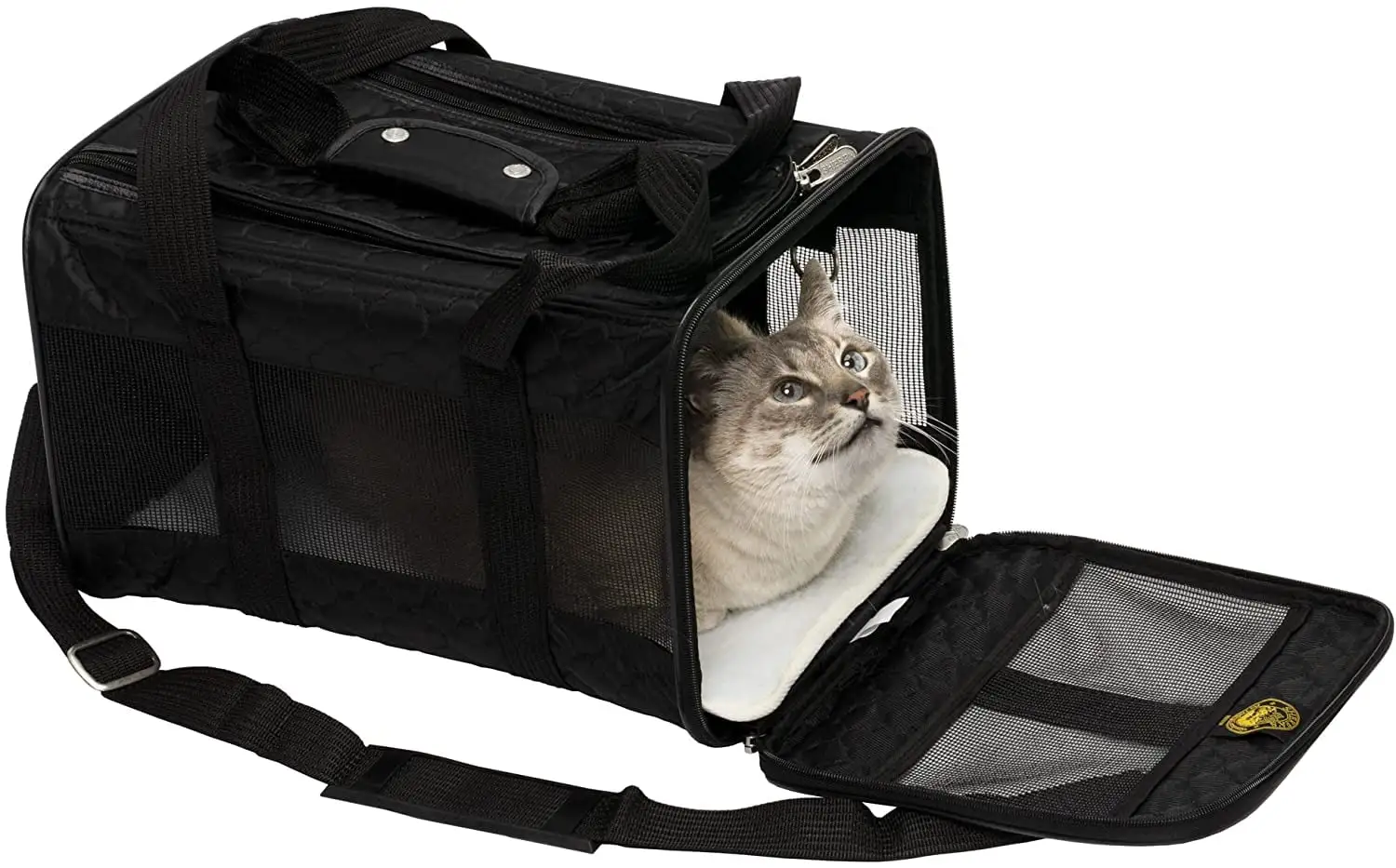 Sherpa Original Deluxe Lattice Stitch Travel Bag Pet Carrier - Black. Medium