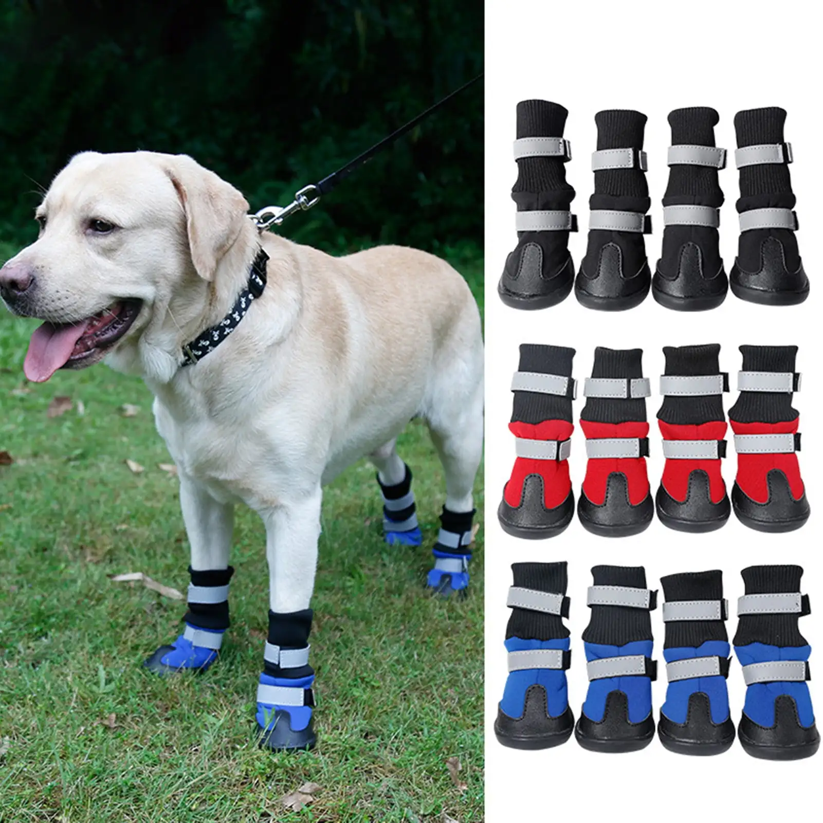 Shulemin 4Pcs Winter Warm Waterproof Anti-Slip Snow Boots Dog Paw Protector Pet Supplies.Red